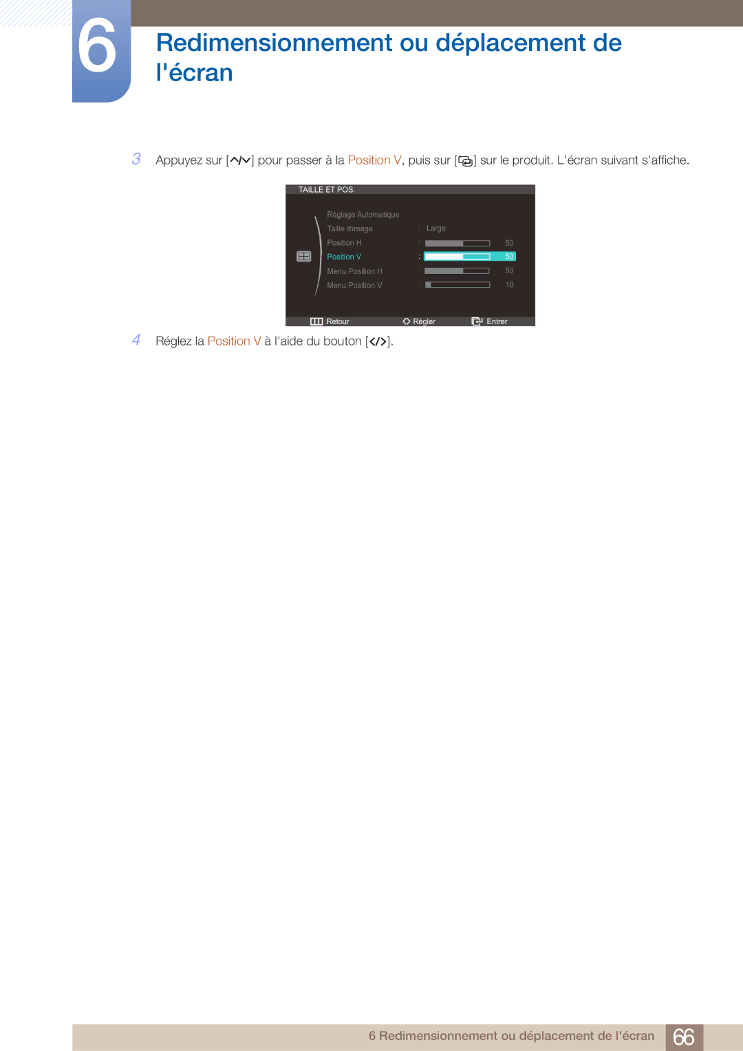 Samsung LC23A750XS/EN, LC27A750XS/EN manual Réglez la Position V à laide du bouton 