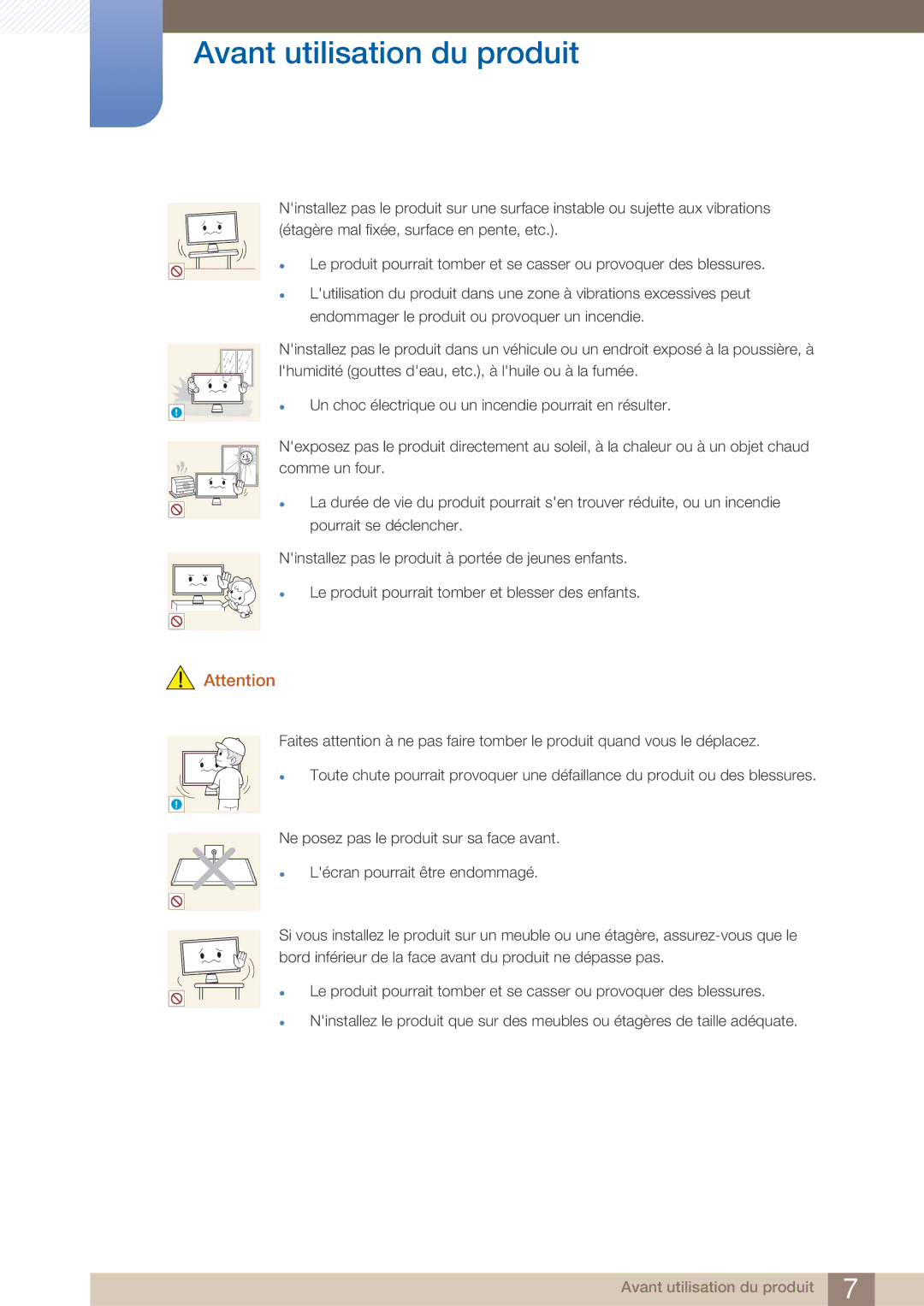 Samsung LC27A750XS/EN, LC23A750XS/EN manual Un choc électrique ou un incendie pourrait en résulter 