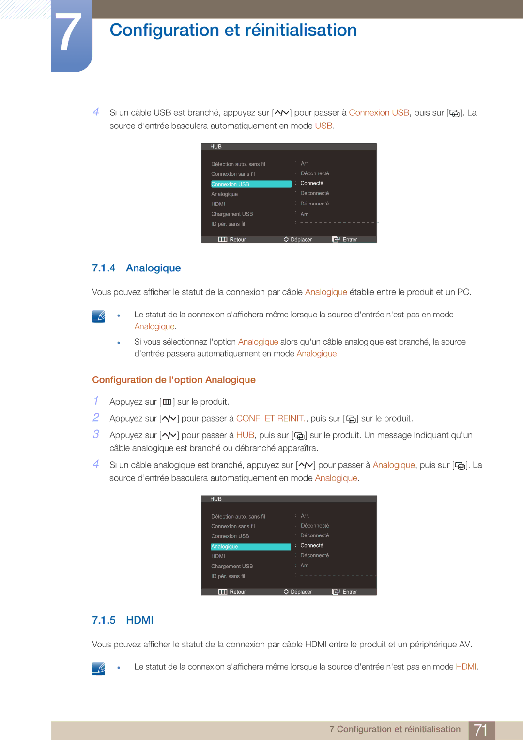 Samsung LC27A750XS/EN, LC23A750XS/EN manual Hdmi, Configuration de loption Analogique 