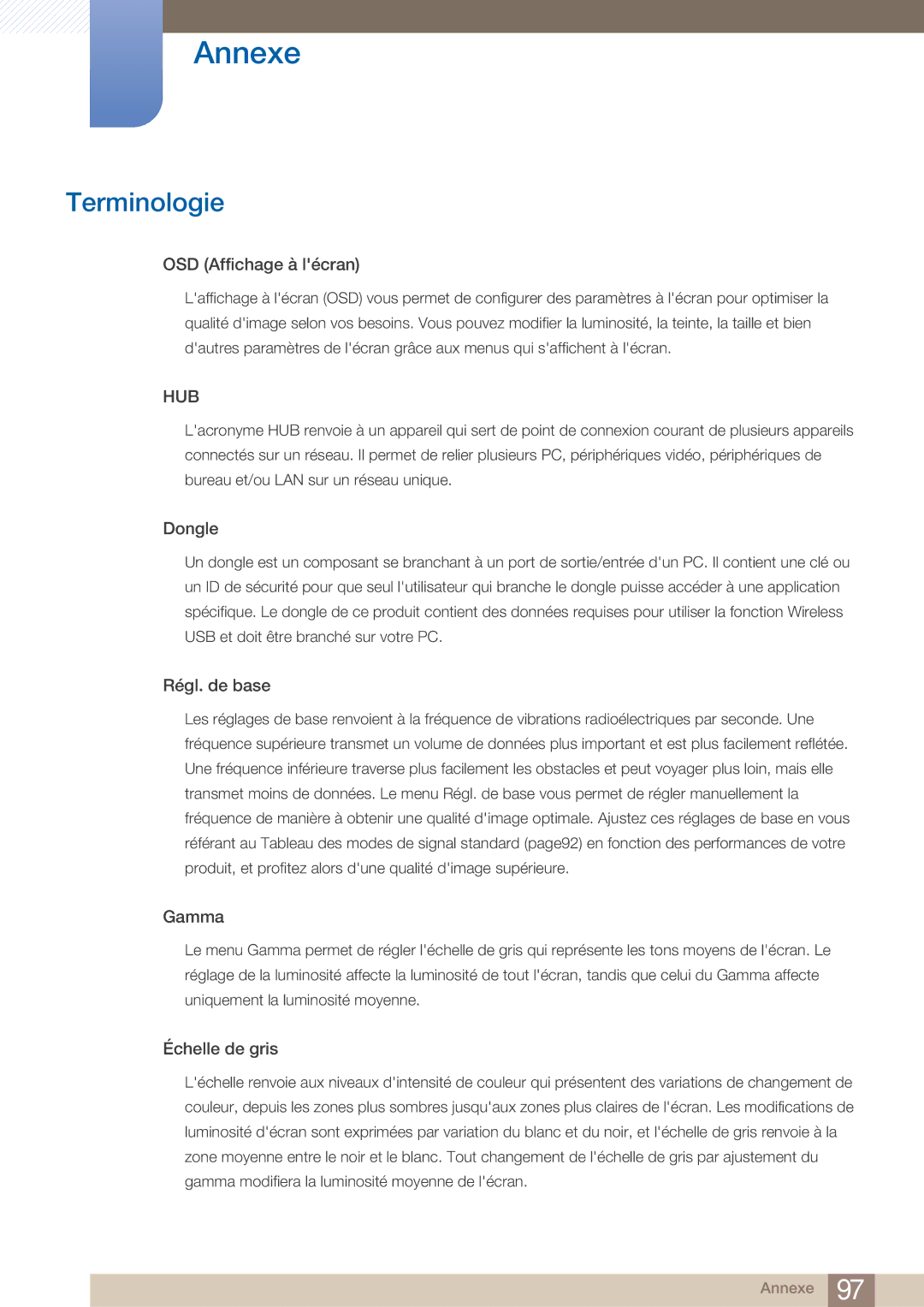 Samsung LC27A750XS/EN, LC23A750XS/EN manual Terminologie, OSD Affichage à lécran 