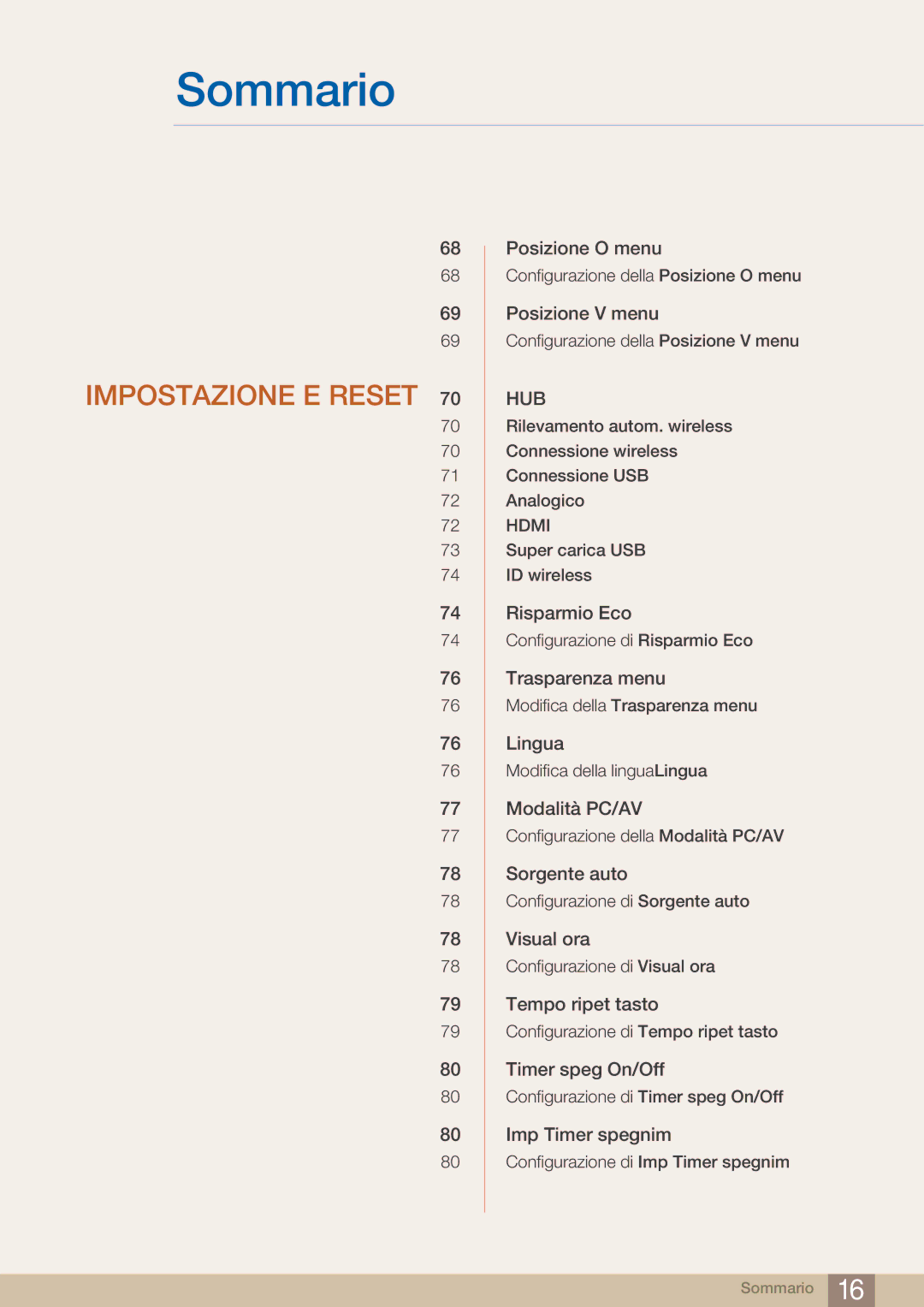 Samsung LC23A750XS/EN, LC27A750XS/EN manual Impostazione E Reset 