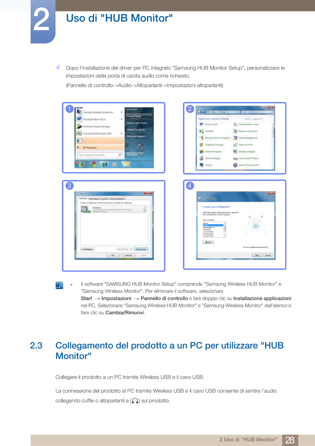 Samsung LC23A750XS/EN, LC27A750XS/EN manual Collegamento del prodotto a un PC per utilizzare HUB Monitor 