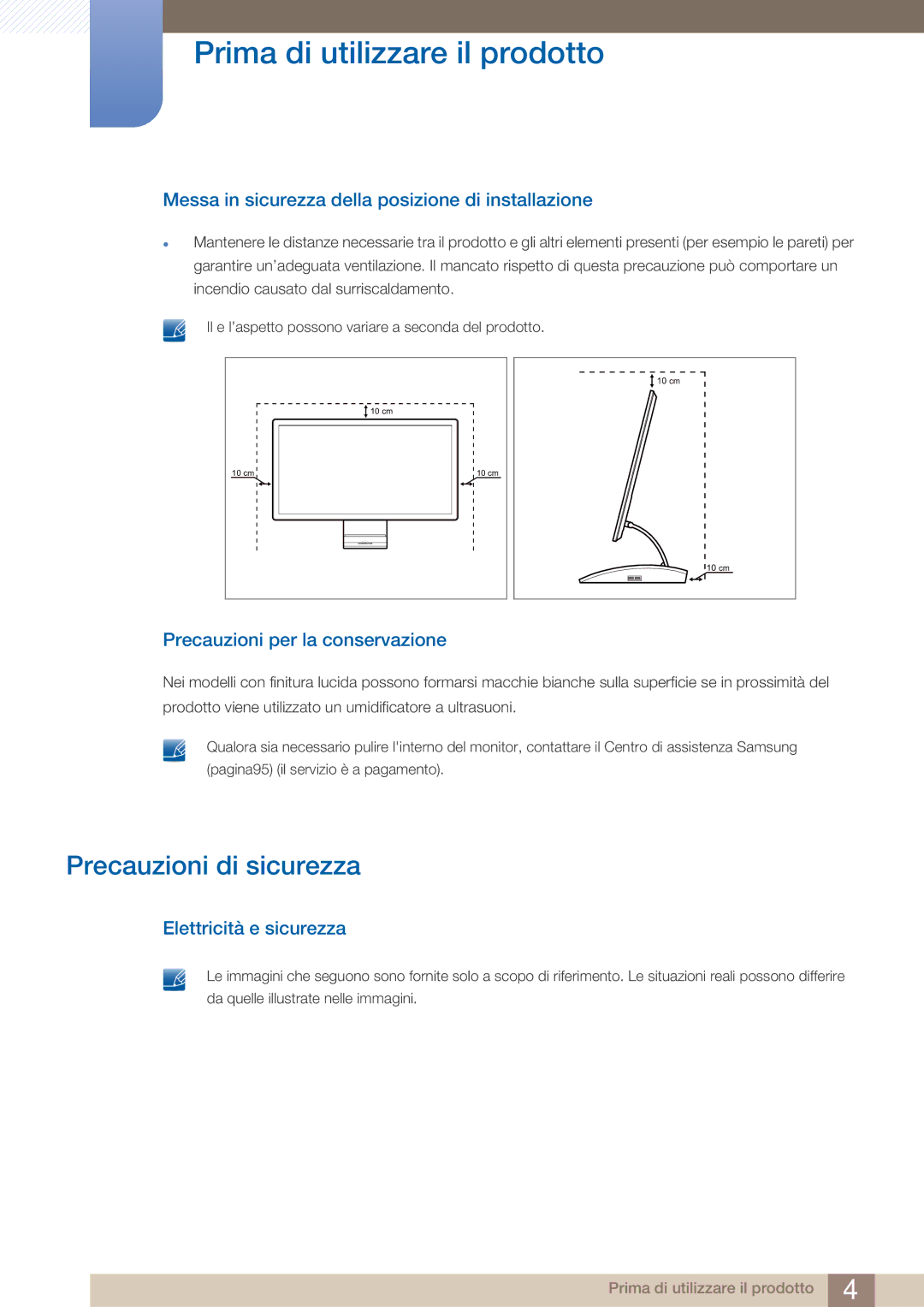 Samsung LC23A750XS/EN, LC27A750XS/EN manual Precauzioni di sicurezza, Messa in sicurezza della posizione di installazione 