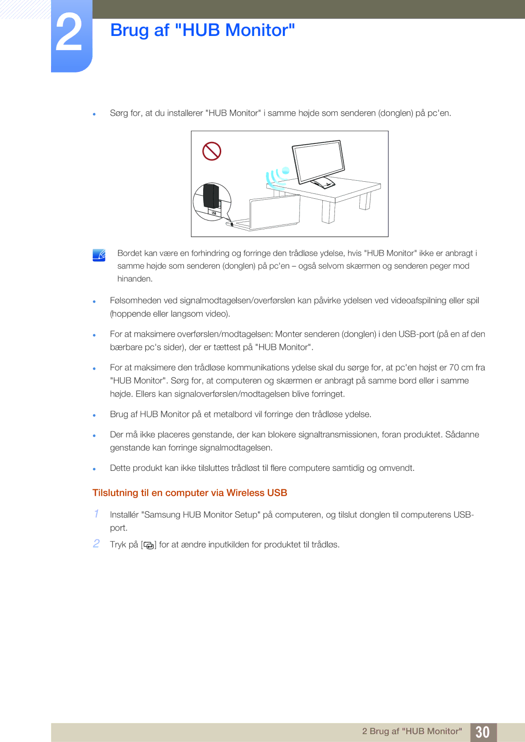 Samsung LC23A750XS/EN, LC27A750XS/EN manual Tilslutning til en computer via Wireless USB 