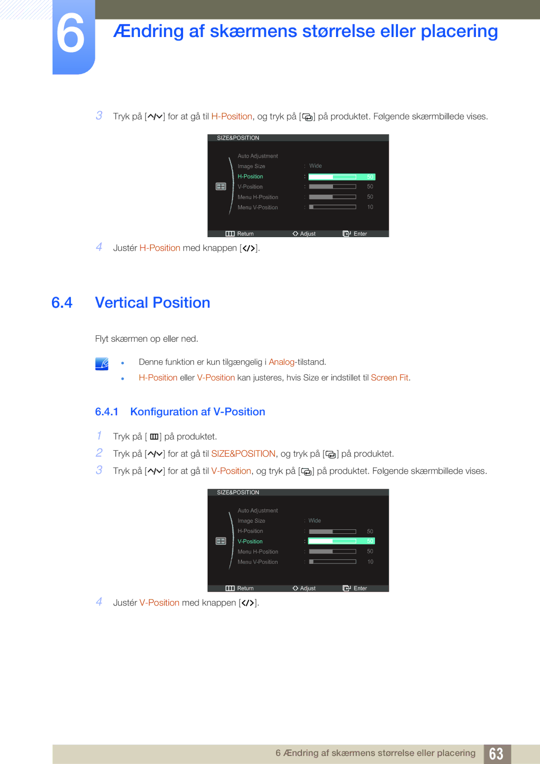 Samsung LC27A750XS/EN, LC23A750XS/EN manual Vertical Position, Konfiguration af V-Position 