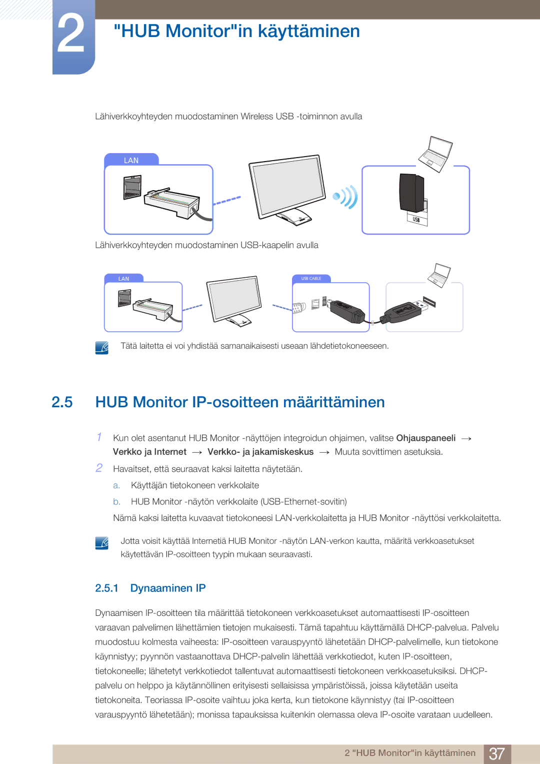 Samsung LC27A750XS/EN, LC23A750XS/EN manual HUB Monitor IP-osoitteen määrittäminen, Dynaaminen IP 