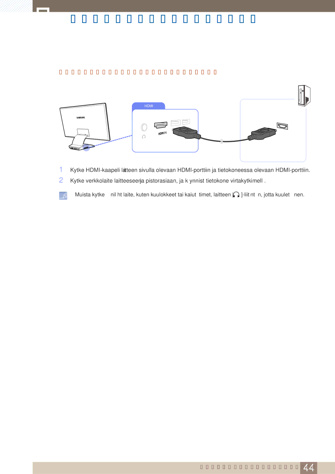 Samsung LC23A750XS/EN, LC27A750XS/EN manual Kytkeminen HDMI-kaapelilla digitaalinen tyyppi 