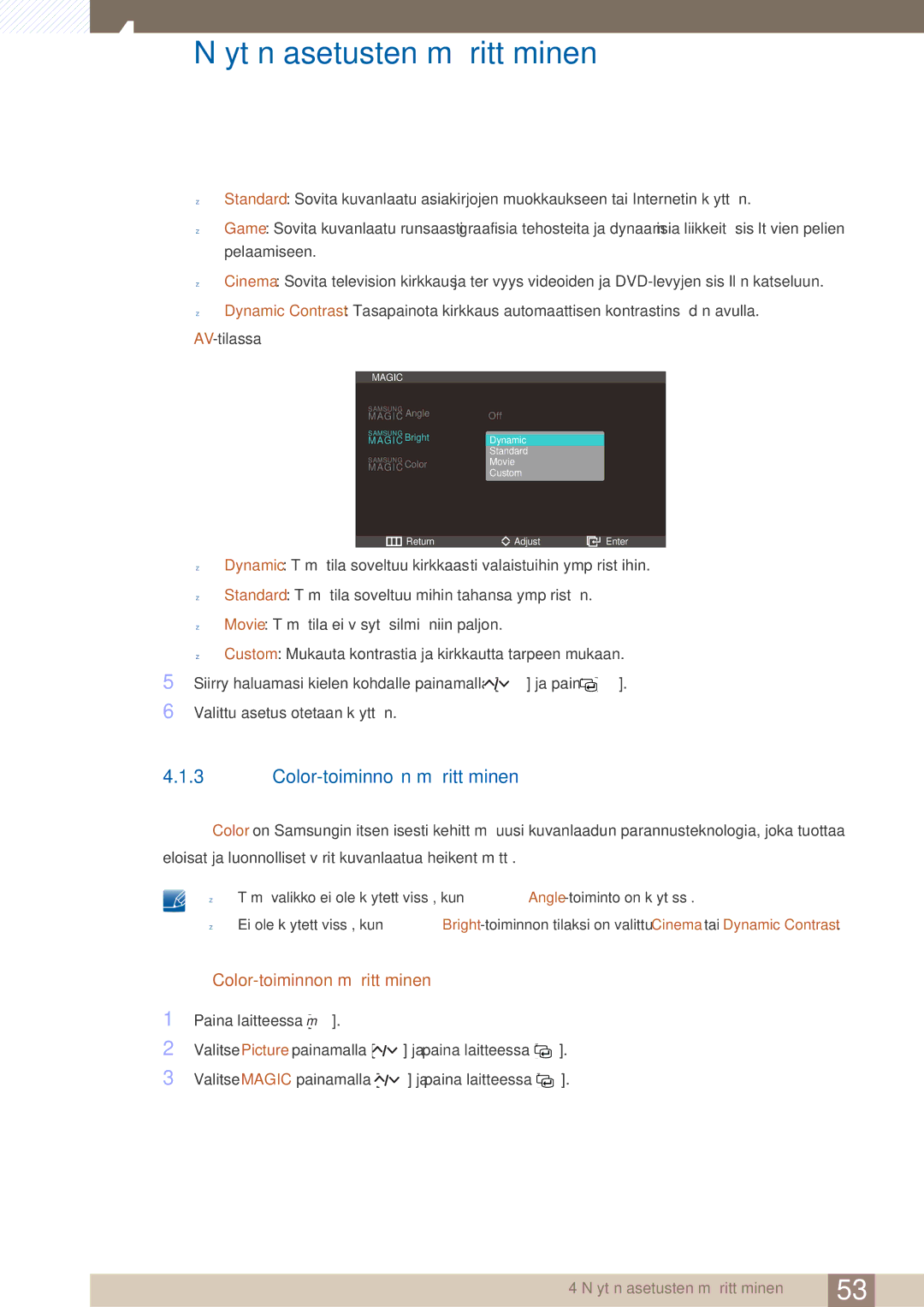 Samsung LC27A750XS/EN, LC23A750XS/EN manual Color-toiminnon määrittäminen 
