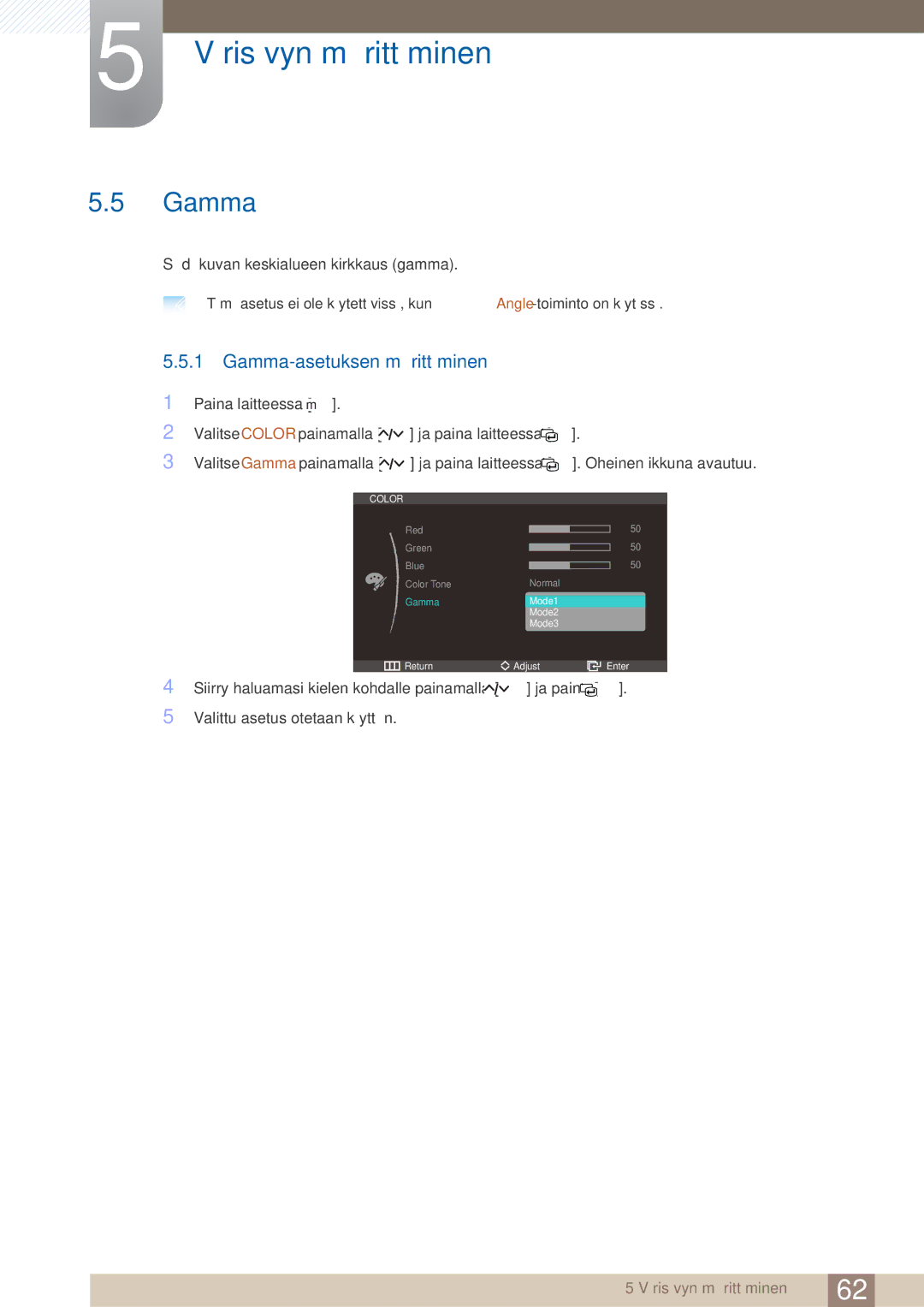 Samsung LC23A750XS/EN, LC27A750XS/EN manual Gamma-asetuksen määrittäminen 