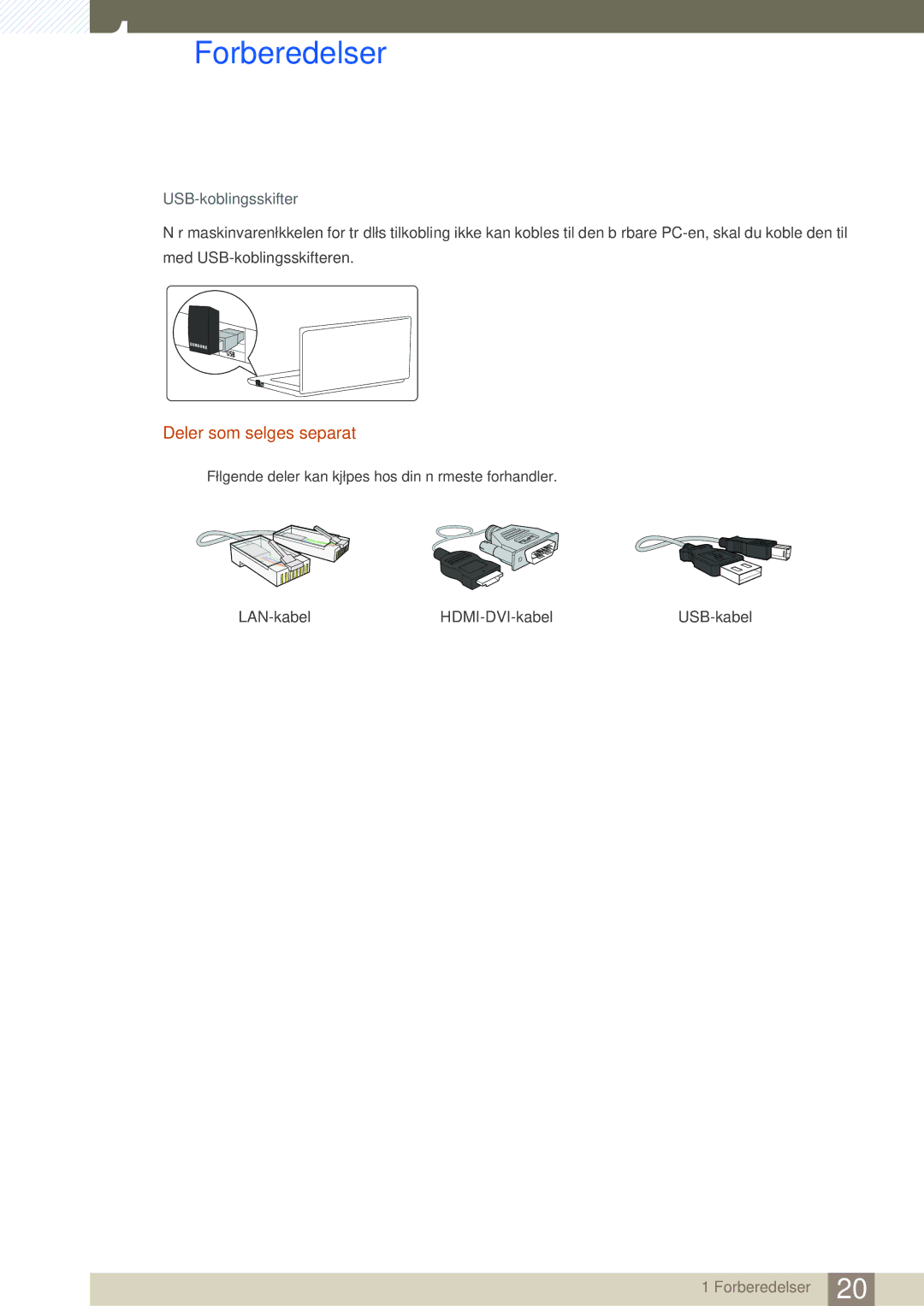 Samsung LC23A750XS/EN, LC27A750XS/EN manual Deler som selges separat, USB-koblingsskifter 