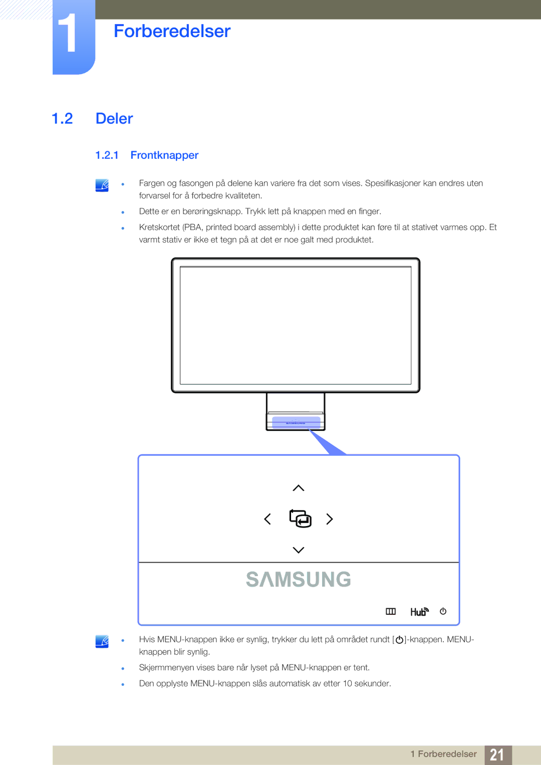 Samsung LC27A750XS/EN, LC23A750XS/EN manual Deler, Frontknapper 