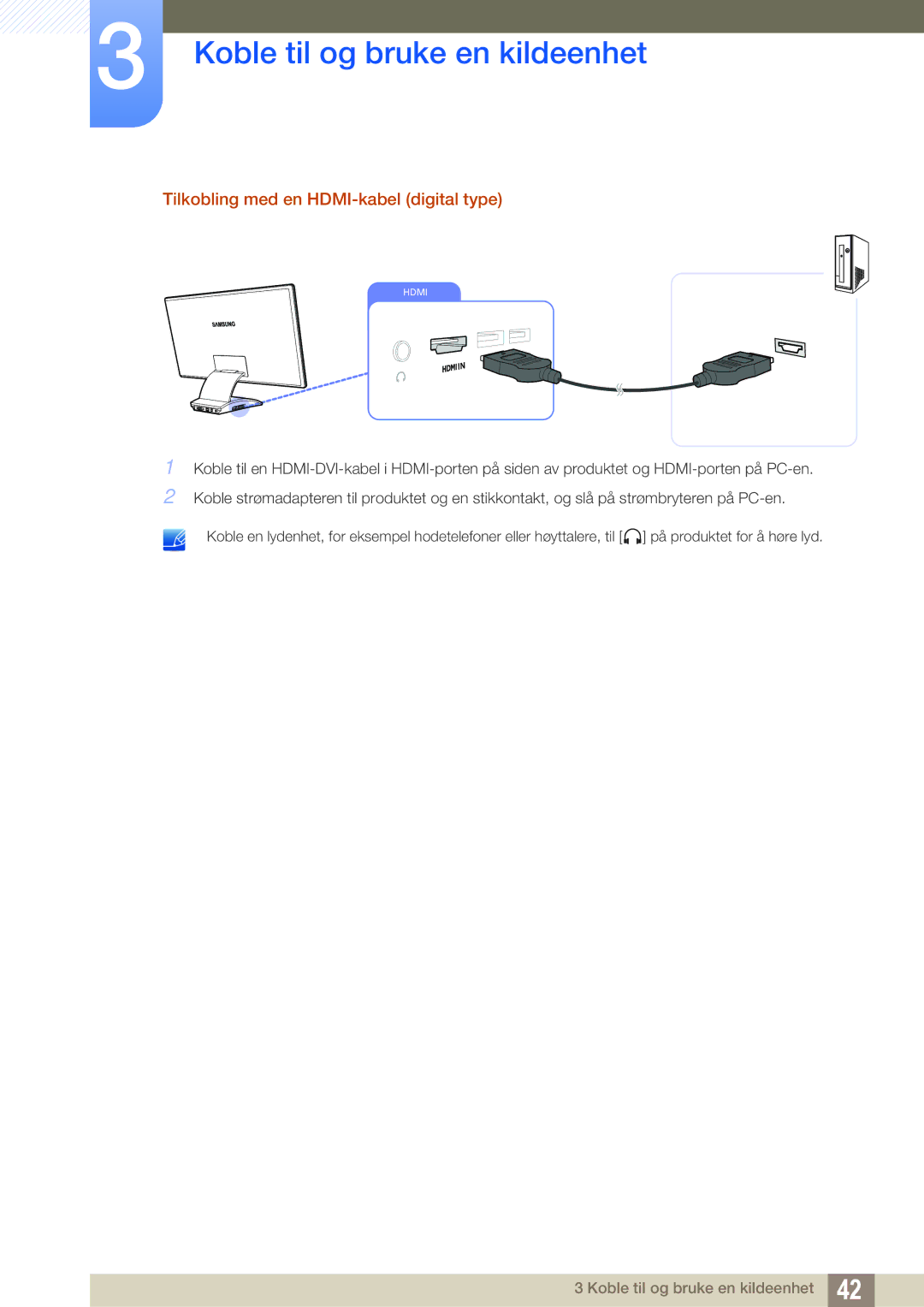 Samsung LC23A750XS/EN, LC27A750XS/EN manual Tilkobling med en HDMI-kabel digital type 