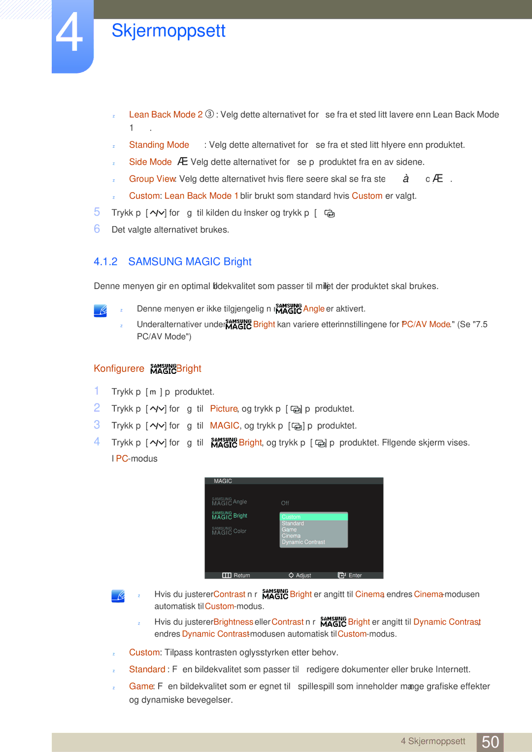 Samsung LC23A750XS/EN, LC27A750XS/EN manual Samsung Magic Bright, Konfigurere Bright 