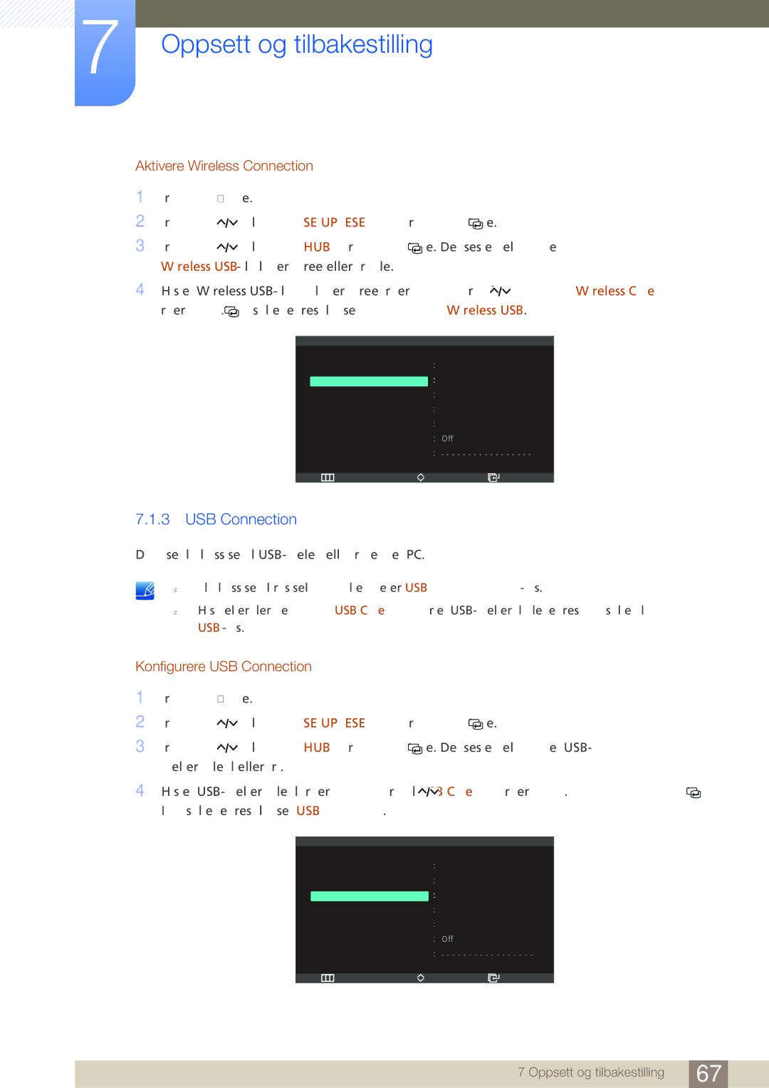 Samsung LC27A750XS/EN, LC23A750XS/EN manual Aktivere Wireless Connection, Konfigurere USB Connection 