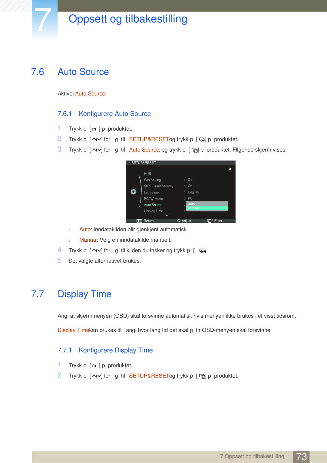 Samsung LC27A750XS/EN, LC23A750XS/EN manual Konfigurere Auto Source, Konfigurere Display Time 