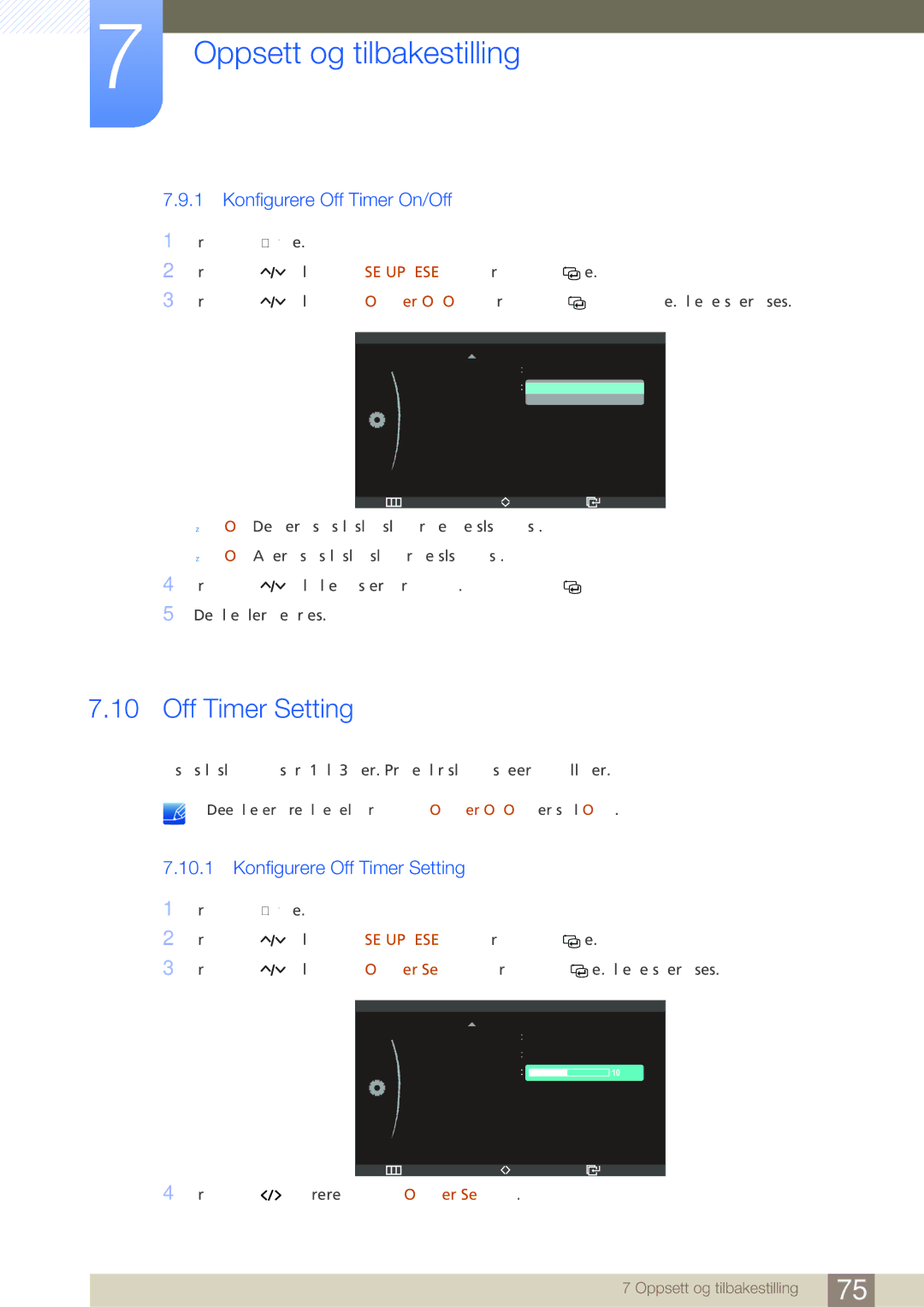 Samsung LC27A750XS/EN, LC23A750XS/EN manual Konfigurere Off Timer On/Off, Konfigurere Off Timer Setting 