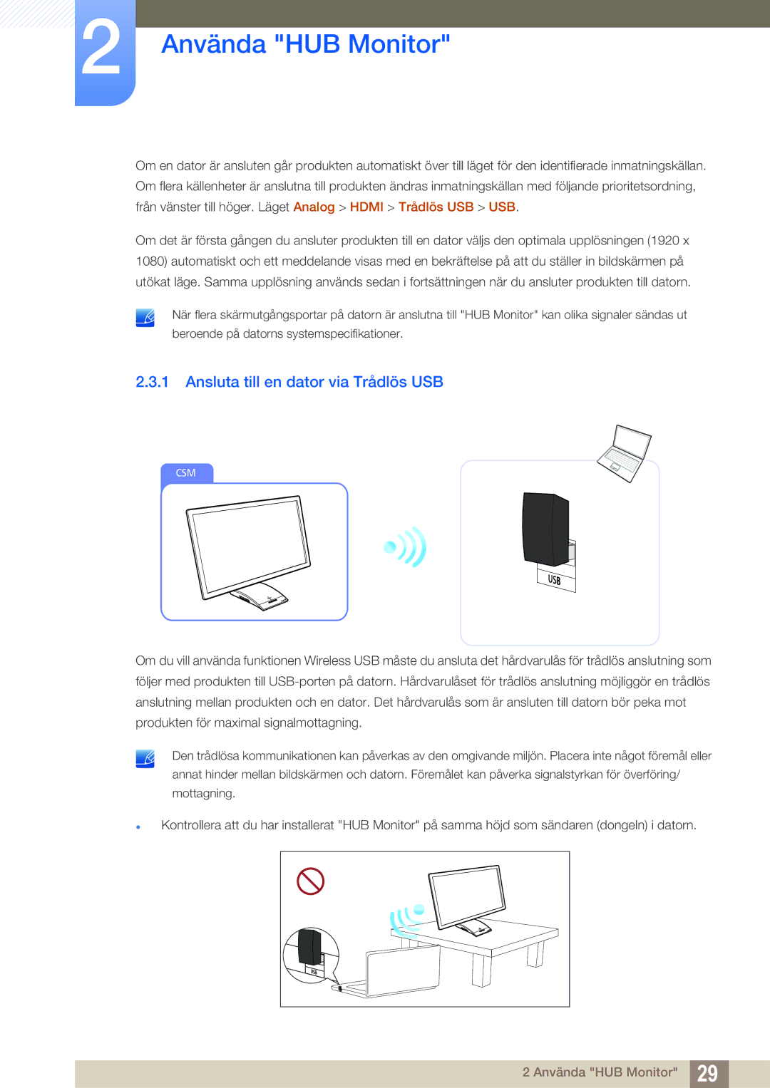 Samsung LC27A750XS/EN, LC23A750XS/EN manual Ansluta till en dator via Trådlös USB 