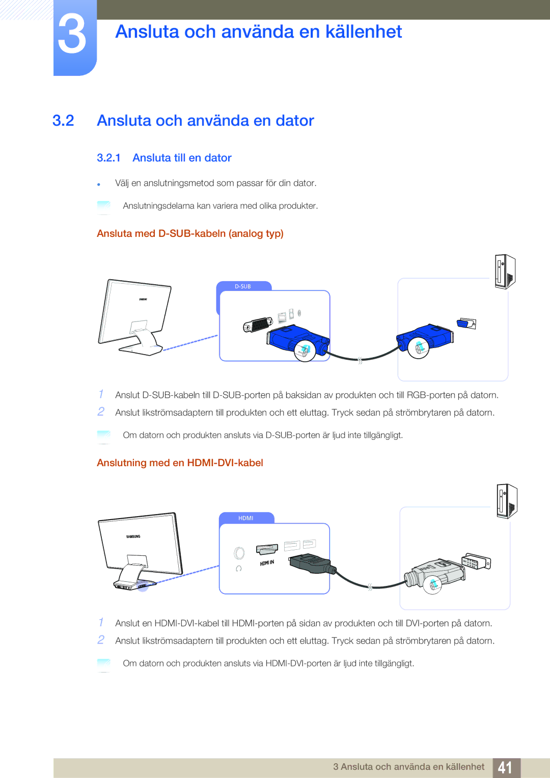 Samsung LC27A750XS/EN manual Ansluta och använda en dator, Ansluta till en dator, Ansluta med D-SUB-kabeln analog typ 