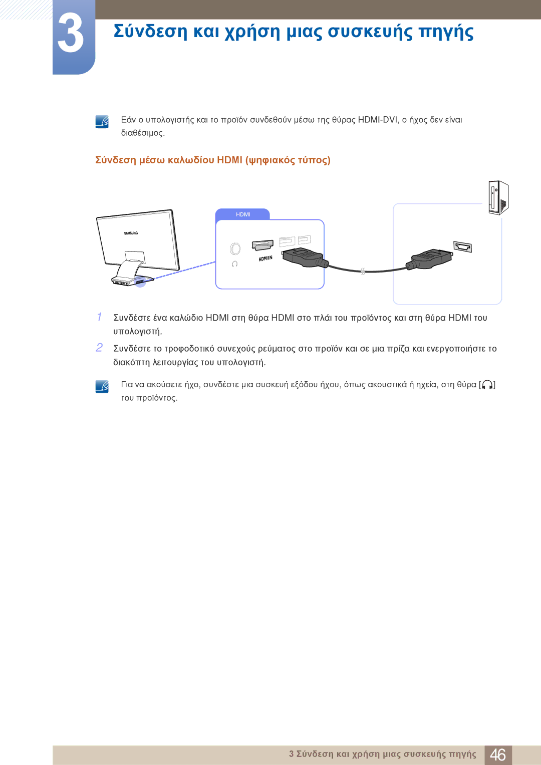 Samsung LC23A750XS/EN, LC27A750XS/EN manual Σύνδεση μέσω καλωδίου Hdmi ψηφιακός τύπος 