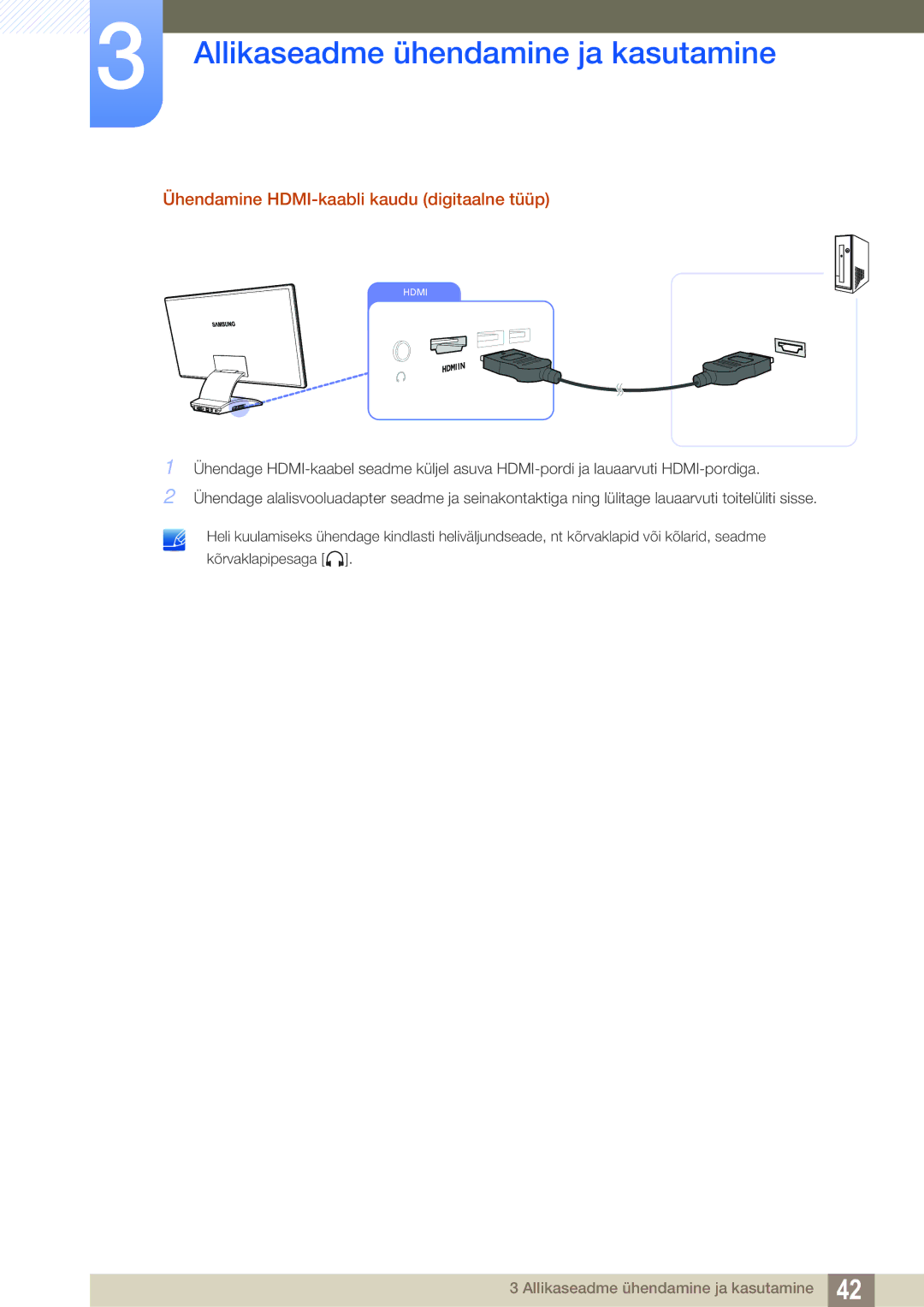 Samsung LC23A750XS/EN manual Ühendamine HDMI-kaabli kaudu digitaalne tüüp 