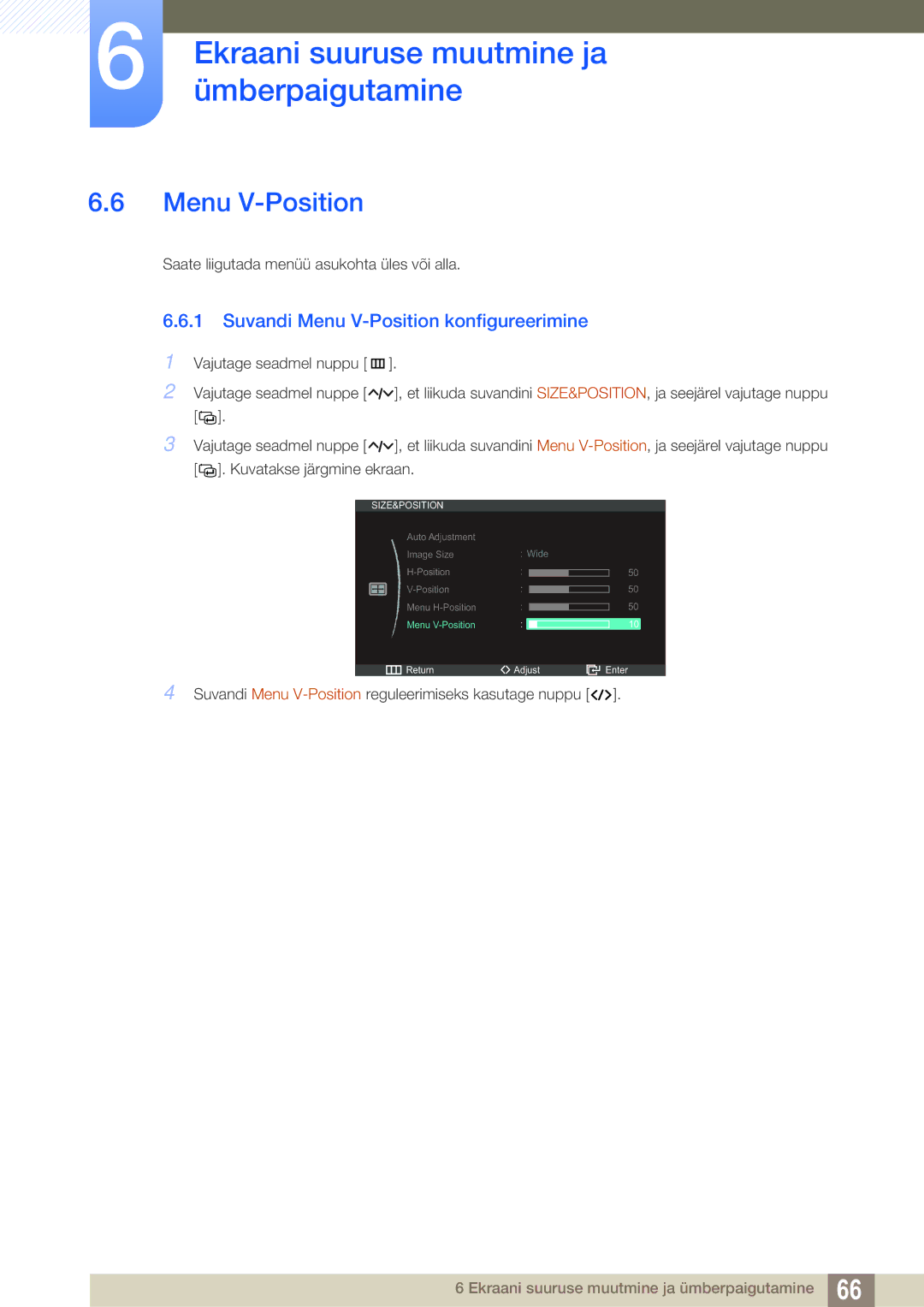 Samsung LC23A750XS/EN manual Suvandi Menu V-Position konfigureerimine 