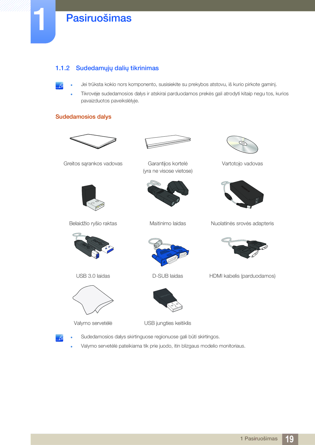 Samsung LC23A750XS/EN manual Sudedamųjų dalių tikrinimas, Sudedamosios dalys 