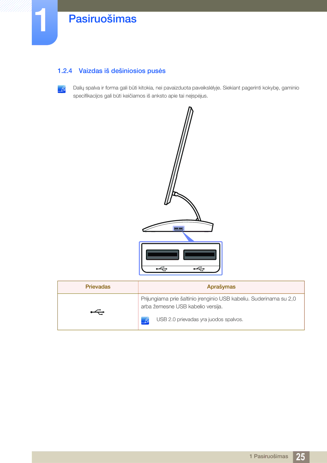 Samsung LC23A750XS/EN manual Vaizdas iš dešiniosios pusės 