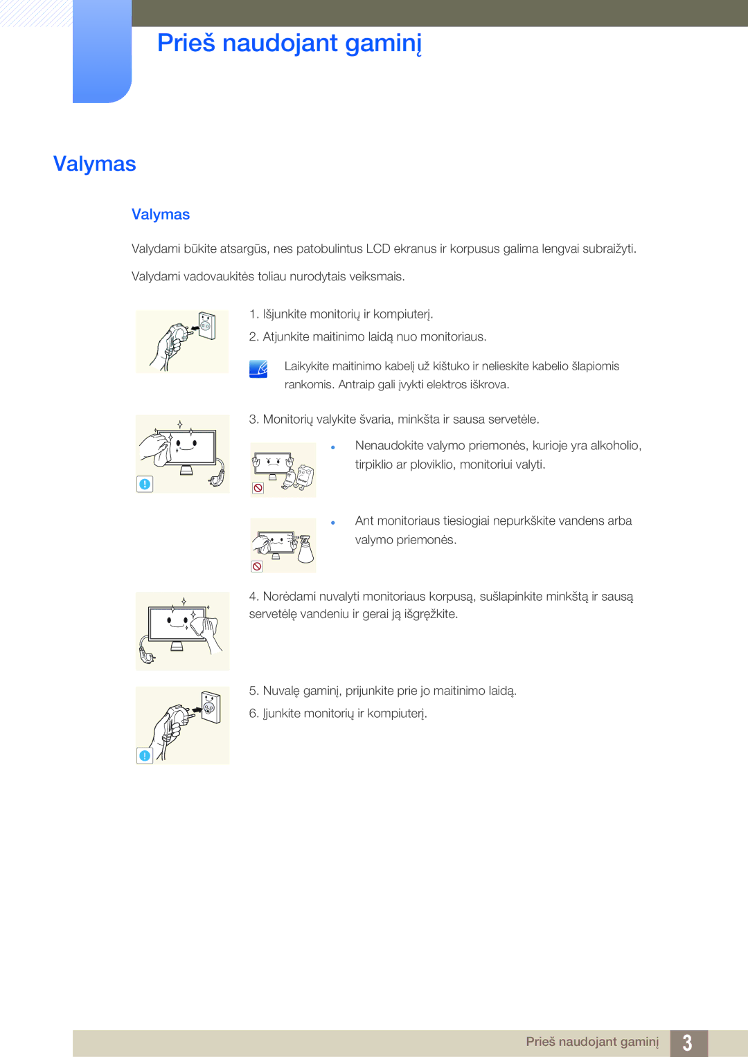 Samsung LC23A750XS/EN manual Valymas 