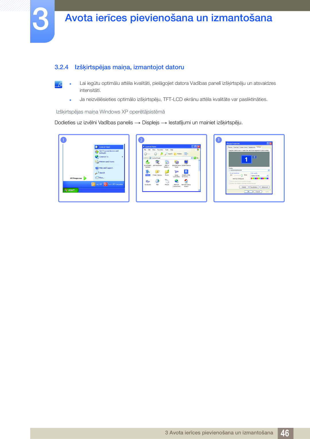 Samsung LC23A750XS/EN manual 4 Izšķirtspējas maiņa, izmantojot datoru 