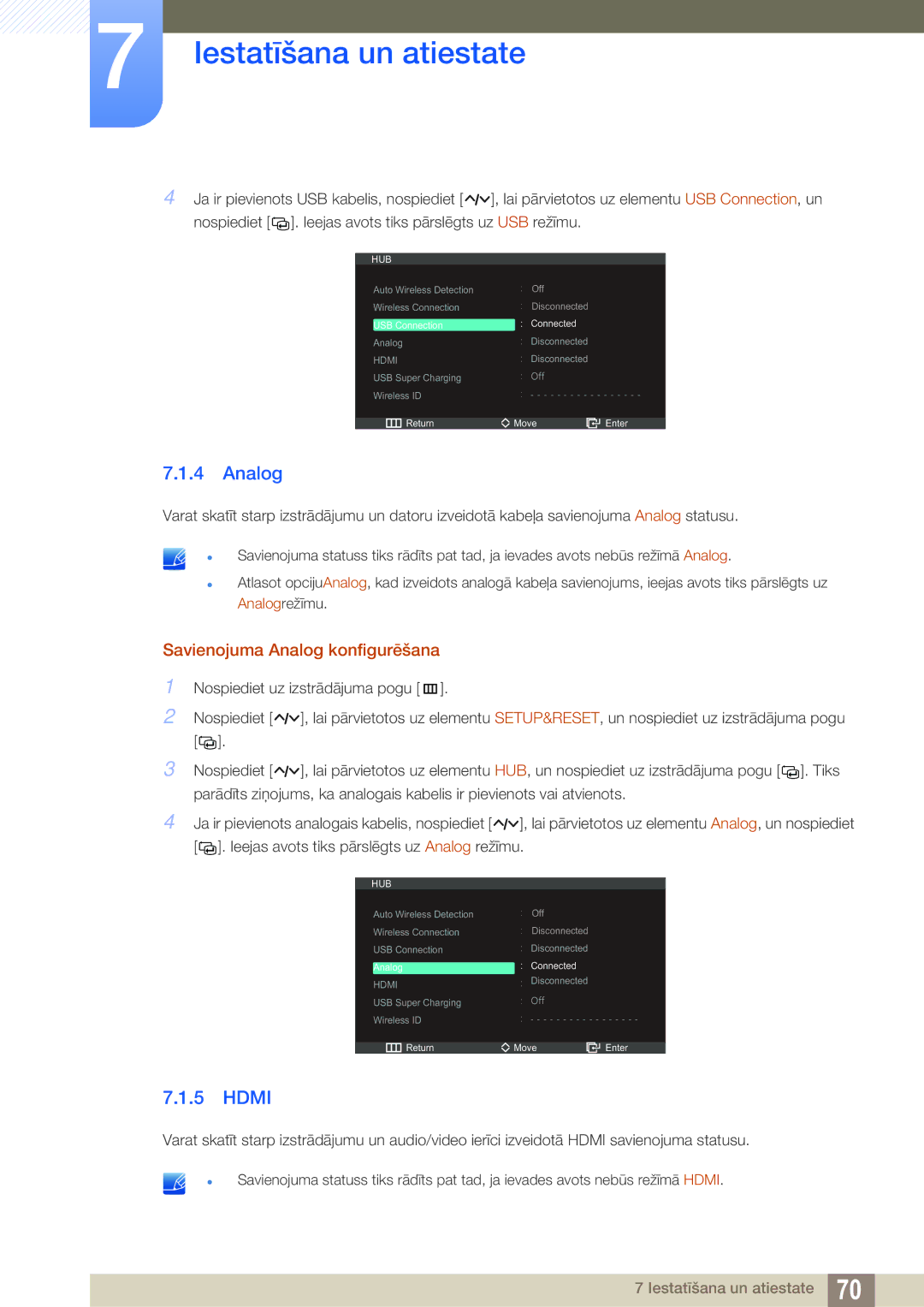 Samsung LC23A750XS/EN manual Hdmi, Savienojuma Analog konfigurēšana 