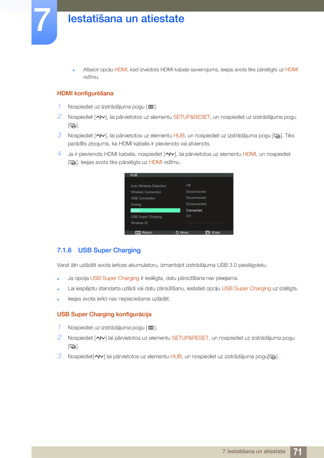 Samsung LC23A750XS/EN manual Hdmi konfigurēšana, USB Super Charging konfigurācija 