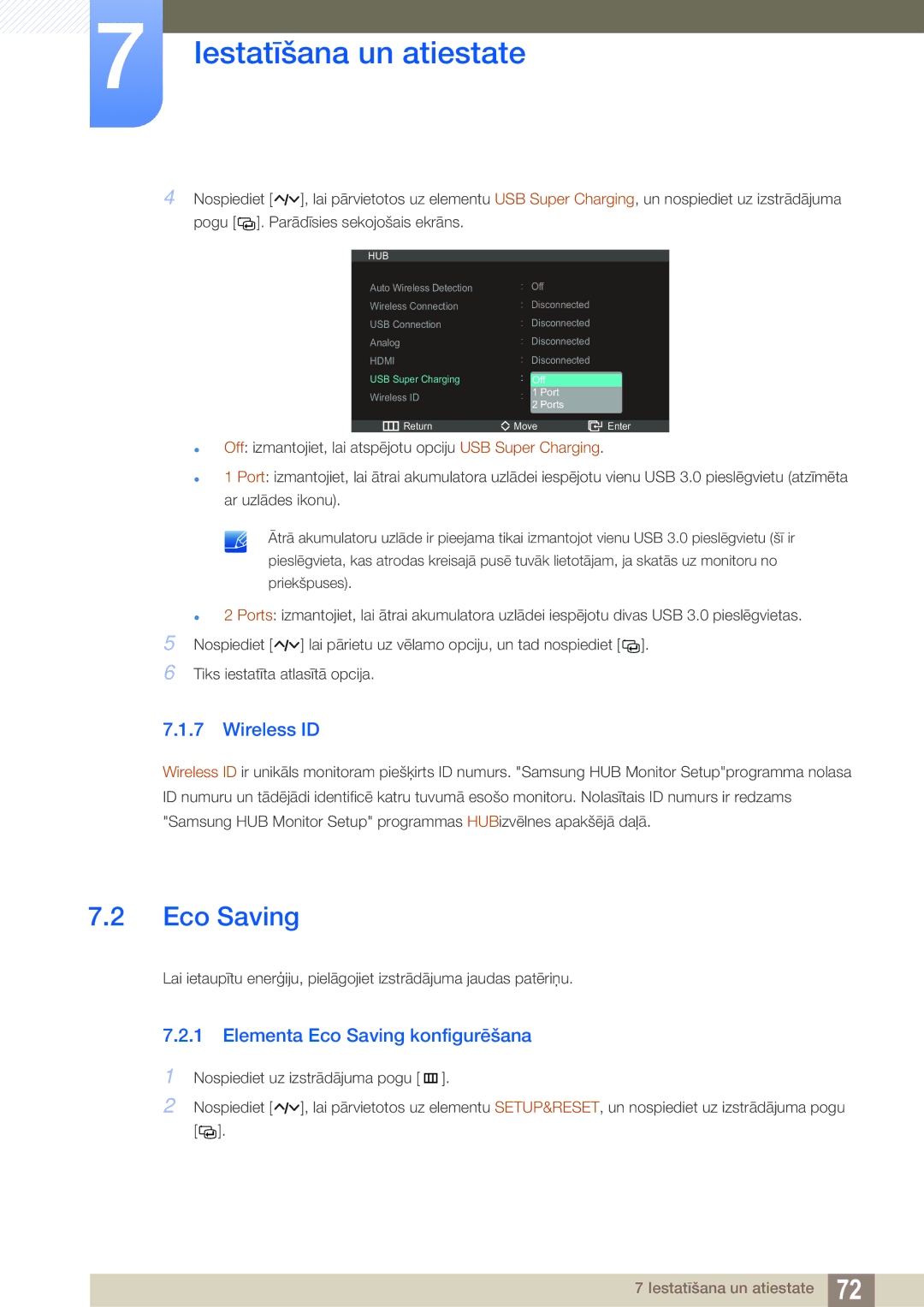 Samsung LC23A750XS/EN manual Wireless ID, Elementa Eco Saving konfigurēšana 