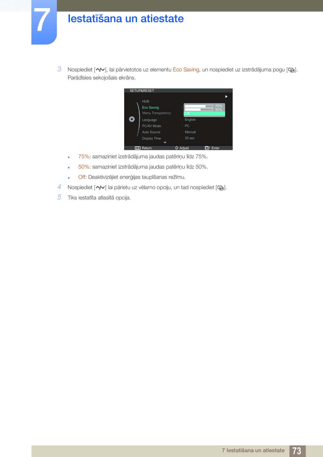 Samsung LC23A750XS/EN manual Setup&Reset 