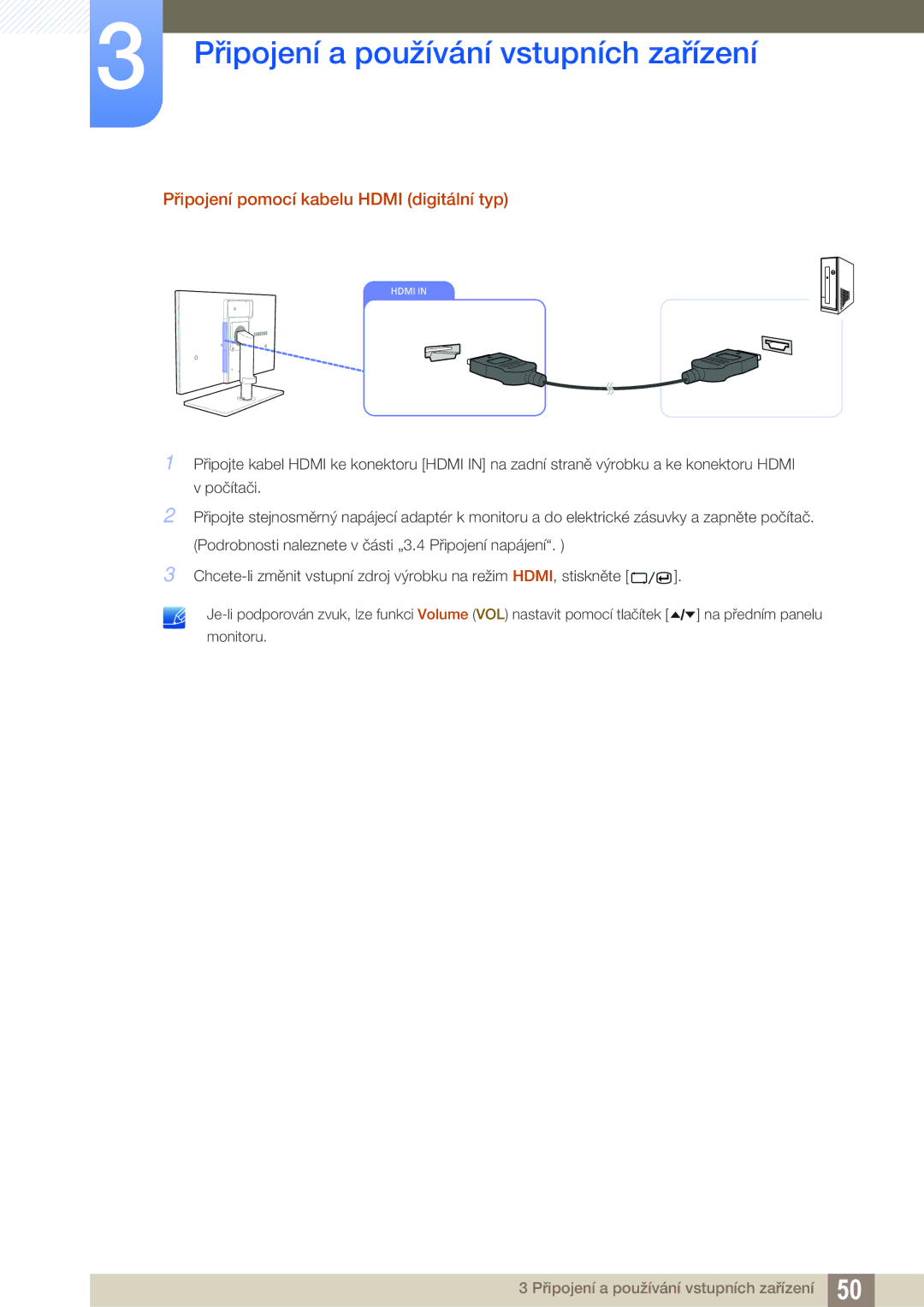 Samsung LC24A650XS/EN, LC24A650XS/XK manual Připojení pomocí kabelu Hdmi digitální typ 