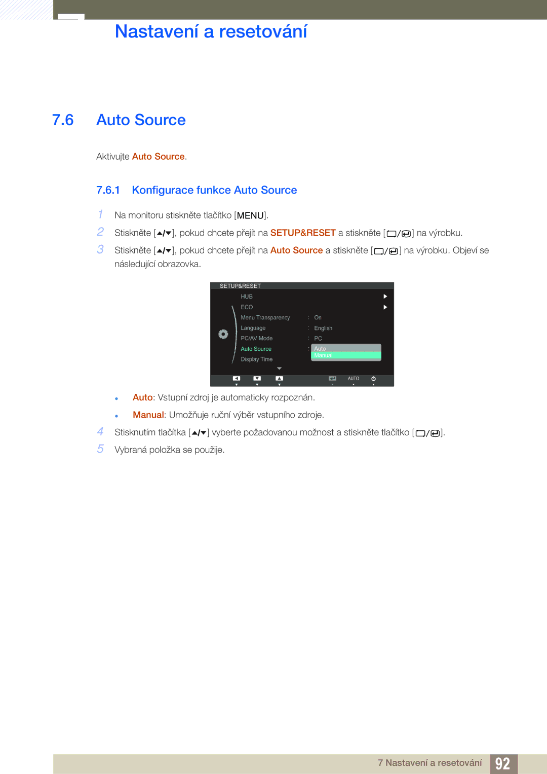 Samsung LC24A650XS/EN, LC24A650XS/XK manual Konfigurace funkce Auto Source 