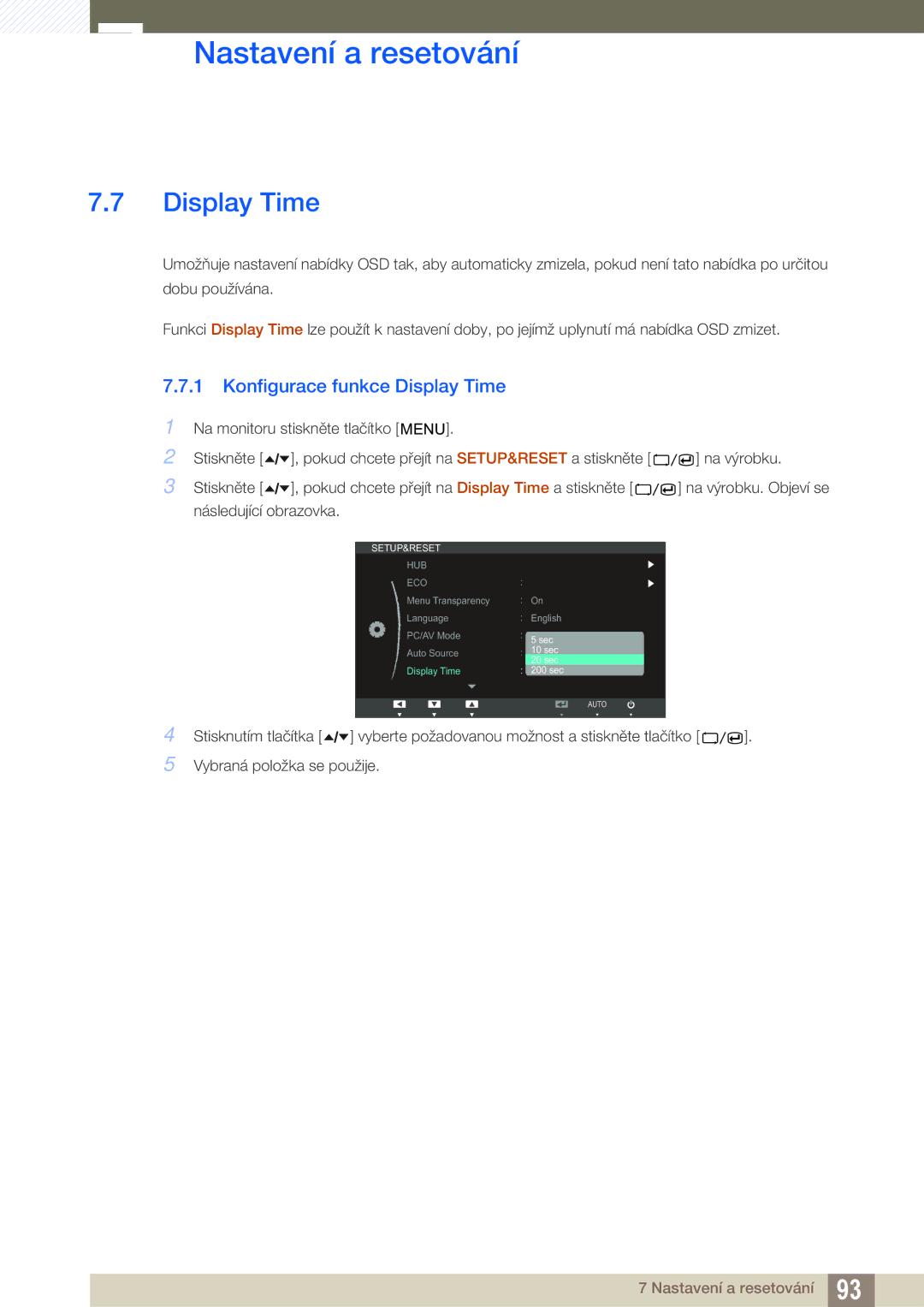 Samsung LC24A650XS/XK, LC24A650XS/EN manual Konfigurace funkce Display Time 