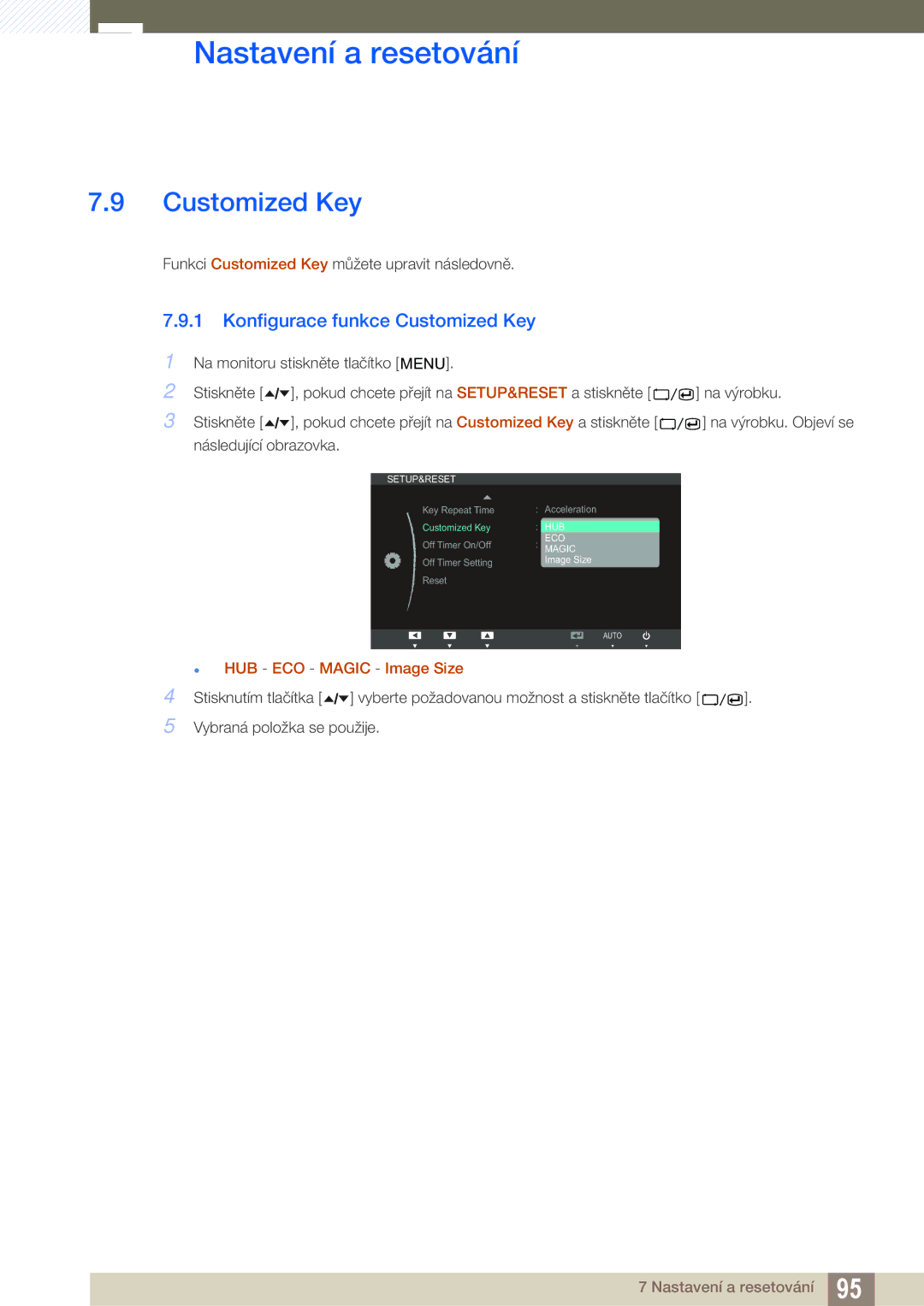 Samsung LC24A650XS/XK, LC24A650XS/EN manual Konfigurace funkce Customized Key 