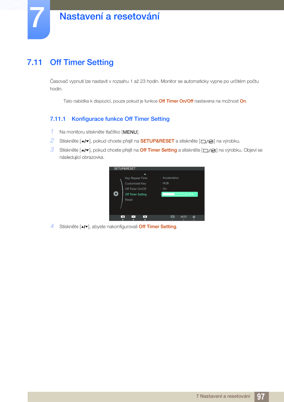 Samsung LC24A650XS/XK, LC24A650XS/EN manual Konfigurace funkce Off Timer Setting 