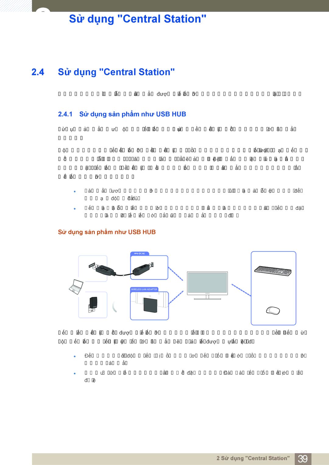 Samsung LC24A650XS/XY, LC24A650XS/EN manual Sử dụng Central Station, 1 Sử dụng sản phẩm như USB HUB 