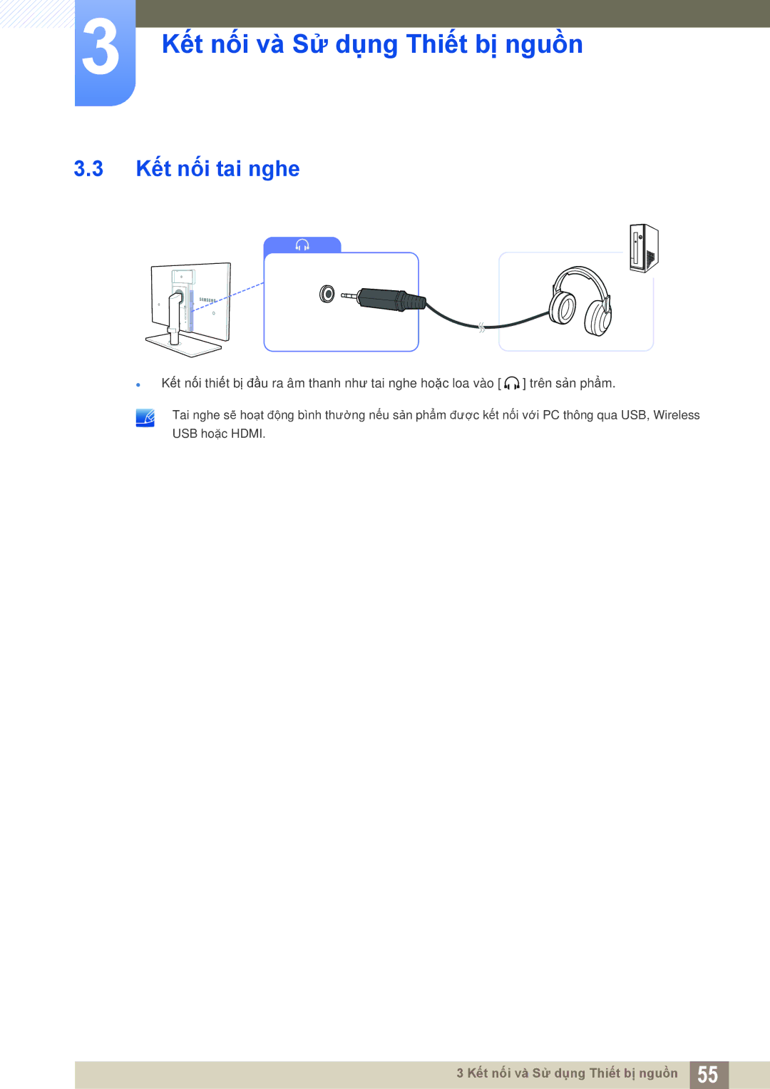 Samsung LC24A650XS/XY, LC24A650XS/EN manual Kết nối tai nghe 