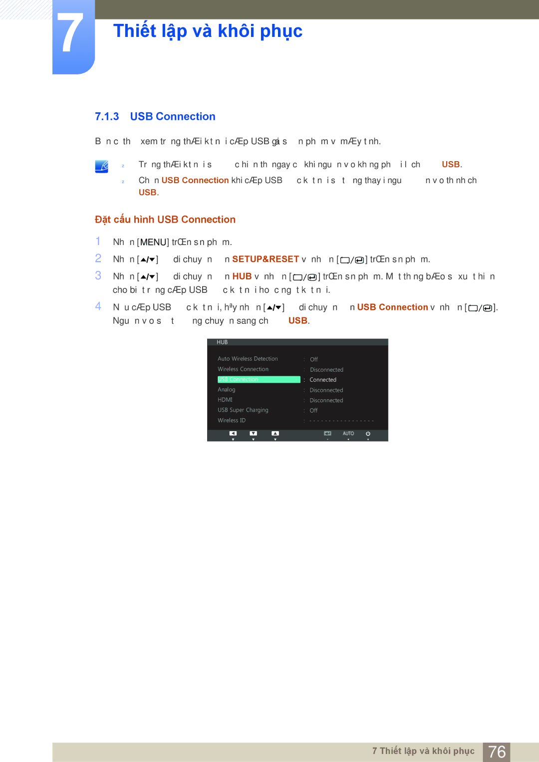 Samsung LC24A650XS/EN, LC24A650XS/XY manual Đặt cấu hình USB Connection 