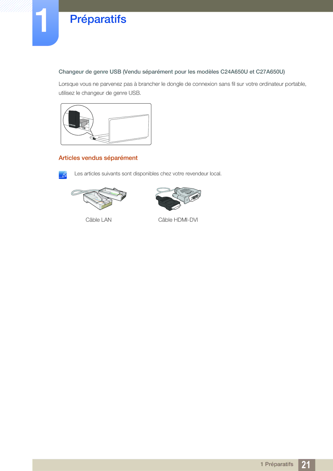 Samsung LC24A650XS/EN manual Articles vendus séparément 