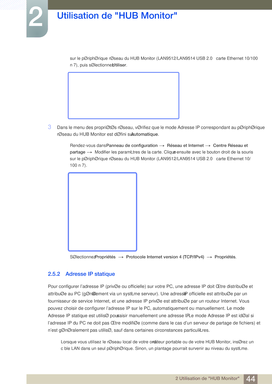 Samsung LC24A650XS/EN manual Adresse IP statique 