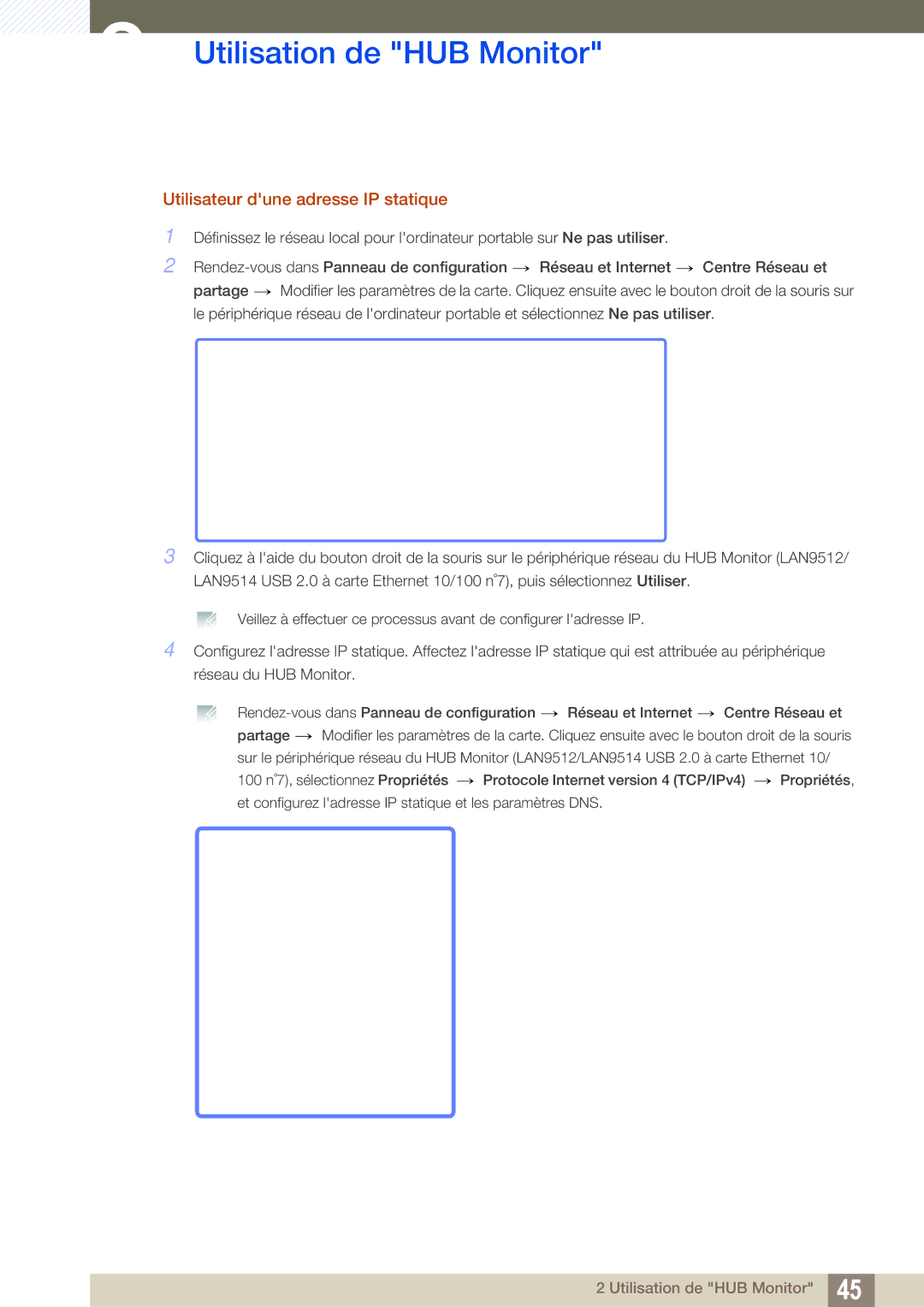 Samsung LC24A650XS/EN manual Utilisateur dune adresse IP statique 