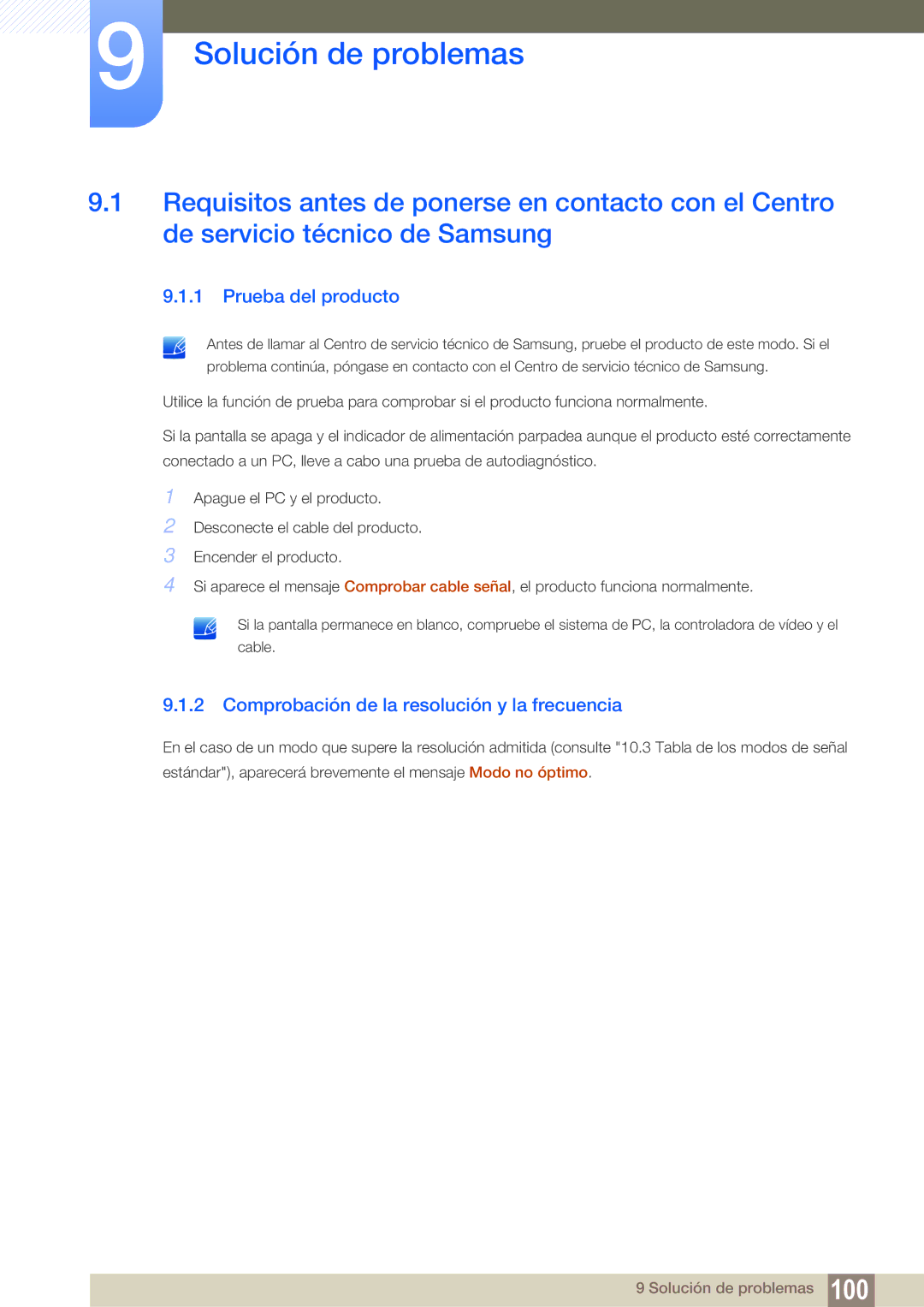 Samsung LC24A650XS/EN manual Solución de problemas, Prueba del producto, Comprobación de la resolución y la frecuencia 