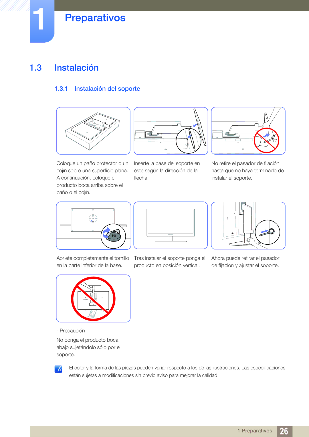 Samsung LC24A650XS/EN manual Instalación del soporte 