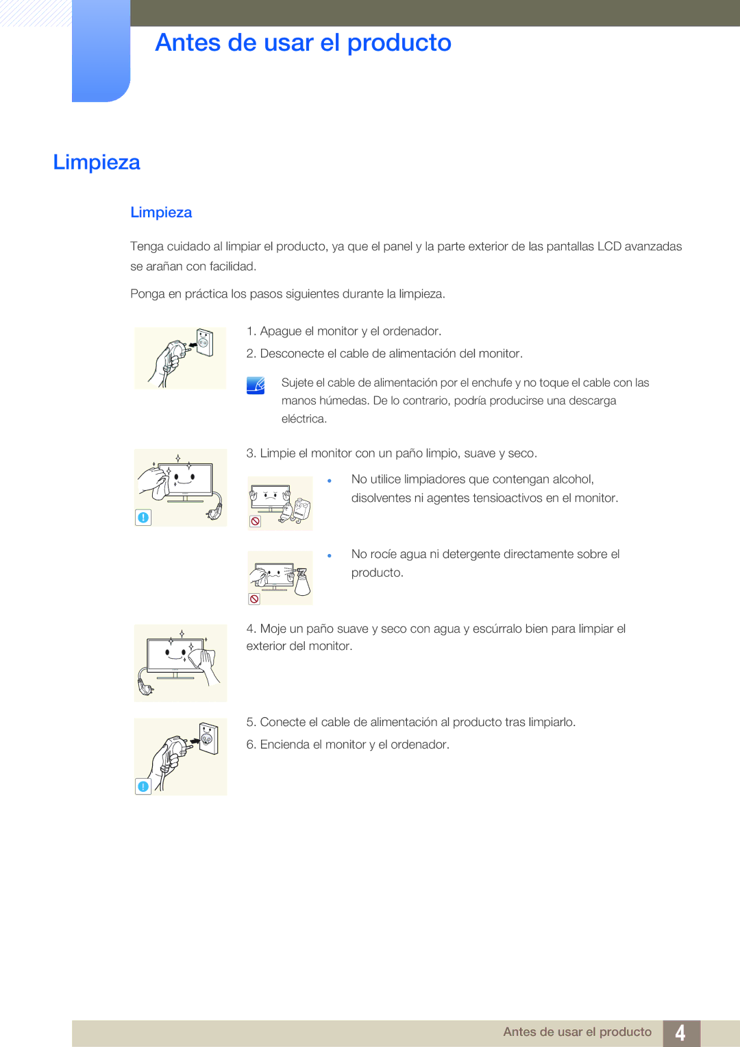 Samsung LC24A650XS/EN manual Limpieza 