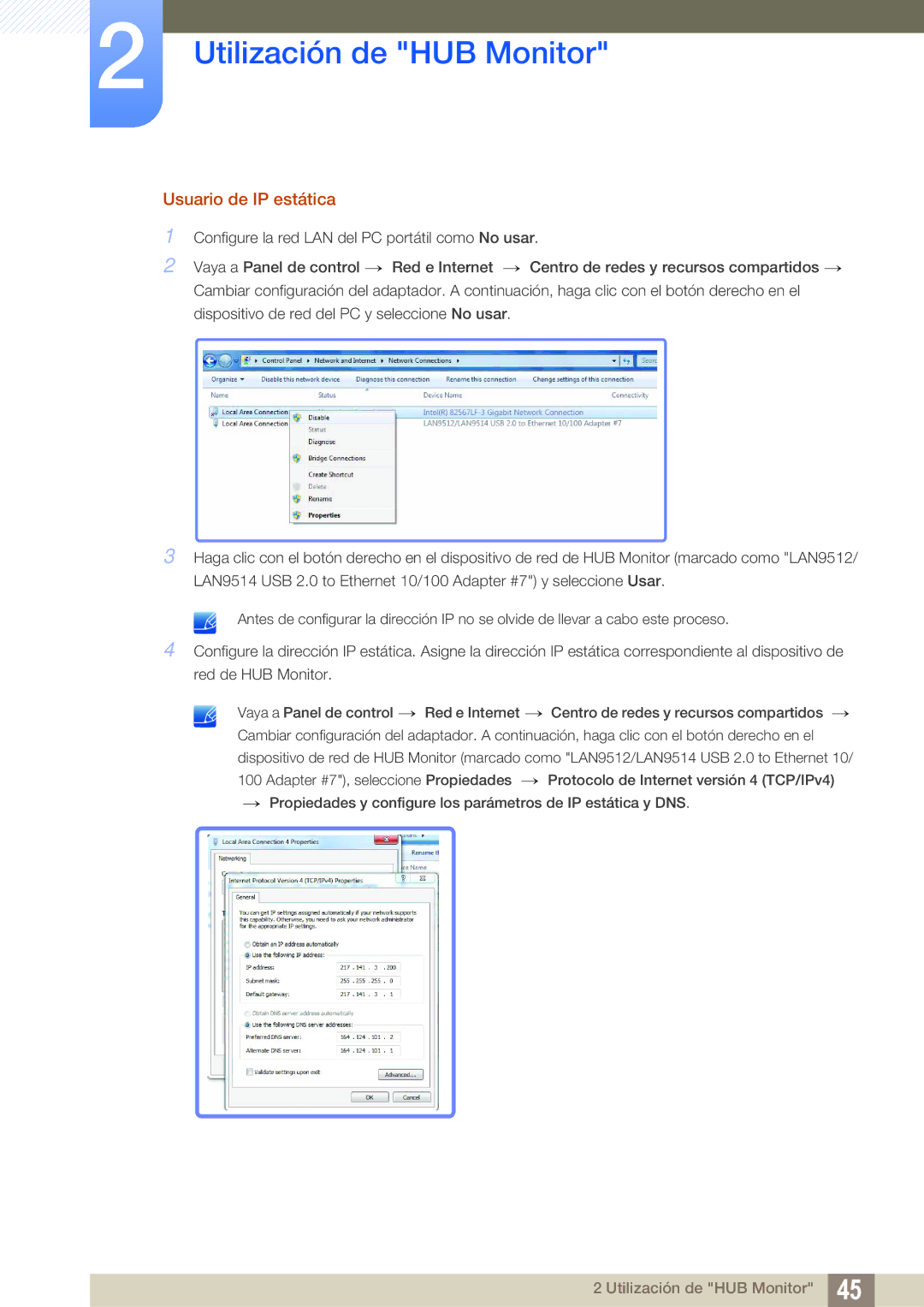 Samsung LC24A650XS/EN manual Usuario de IP estática 