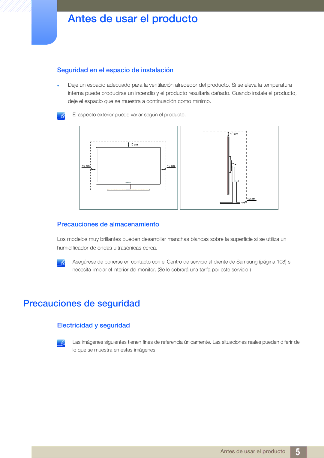 Samsung LC24A650XS/EN Precauciones de seguridad, Seguridad en el espacio de instalación, Precauciones de almacenamiento 