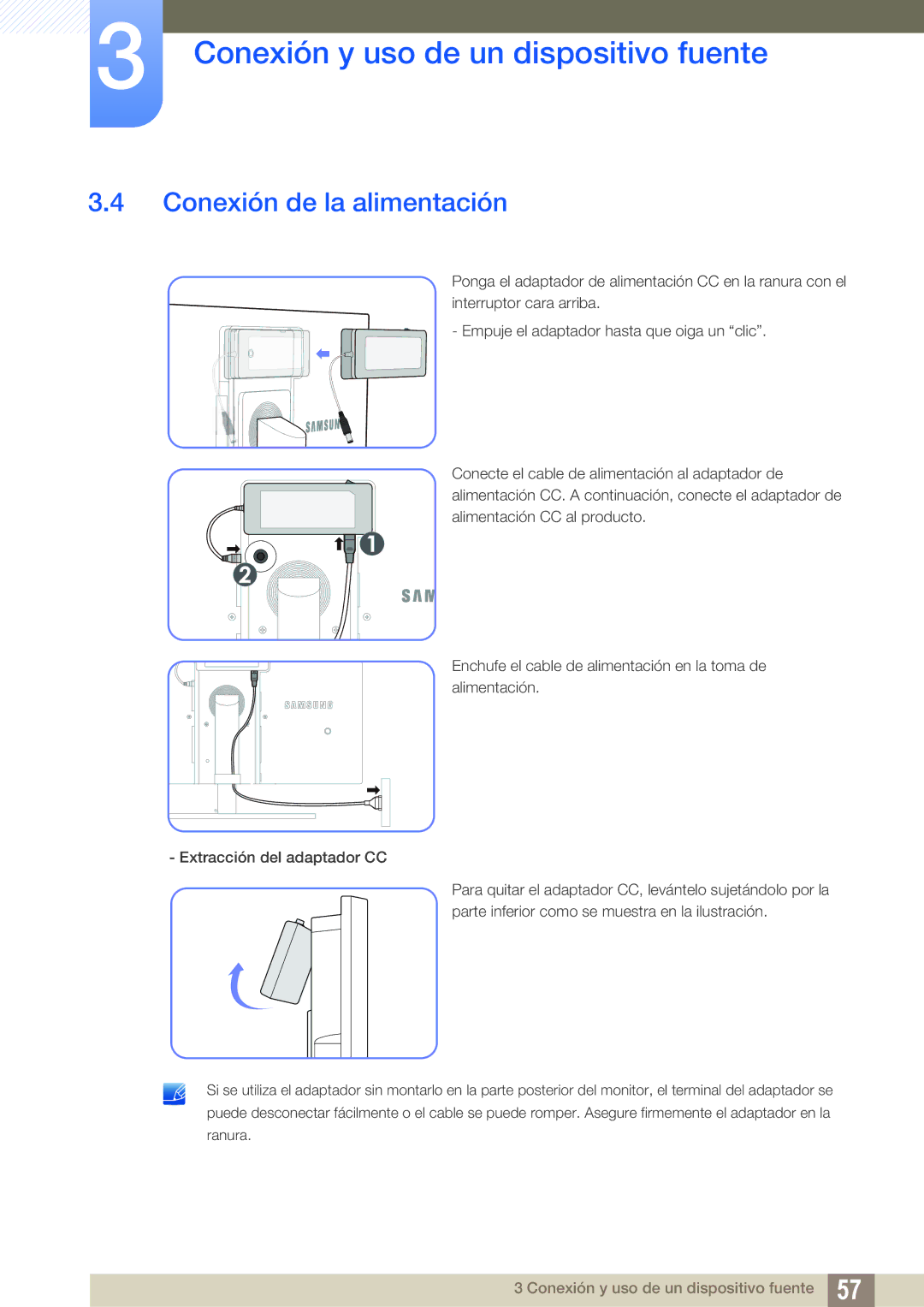 Samsung LC24A650XS/EN manual Conexión de la alimentación 